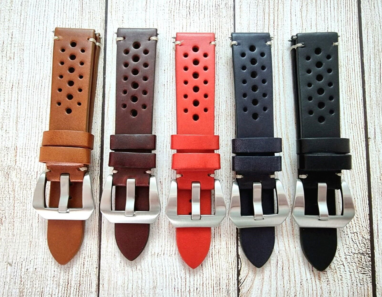 Top Grain Leather Rally Watch Strap 20mm 22mm 24mm - Wrist Envy