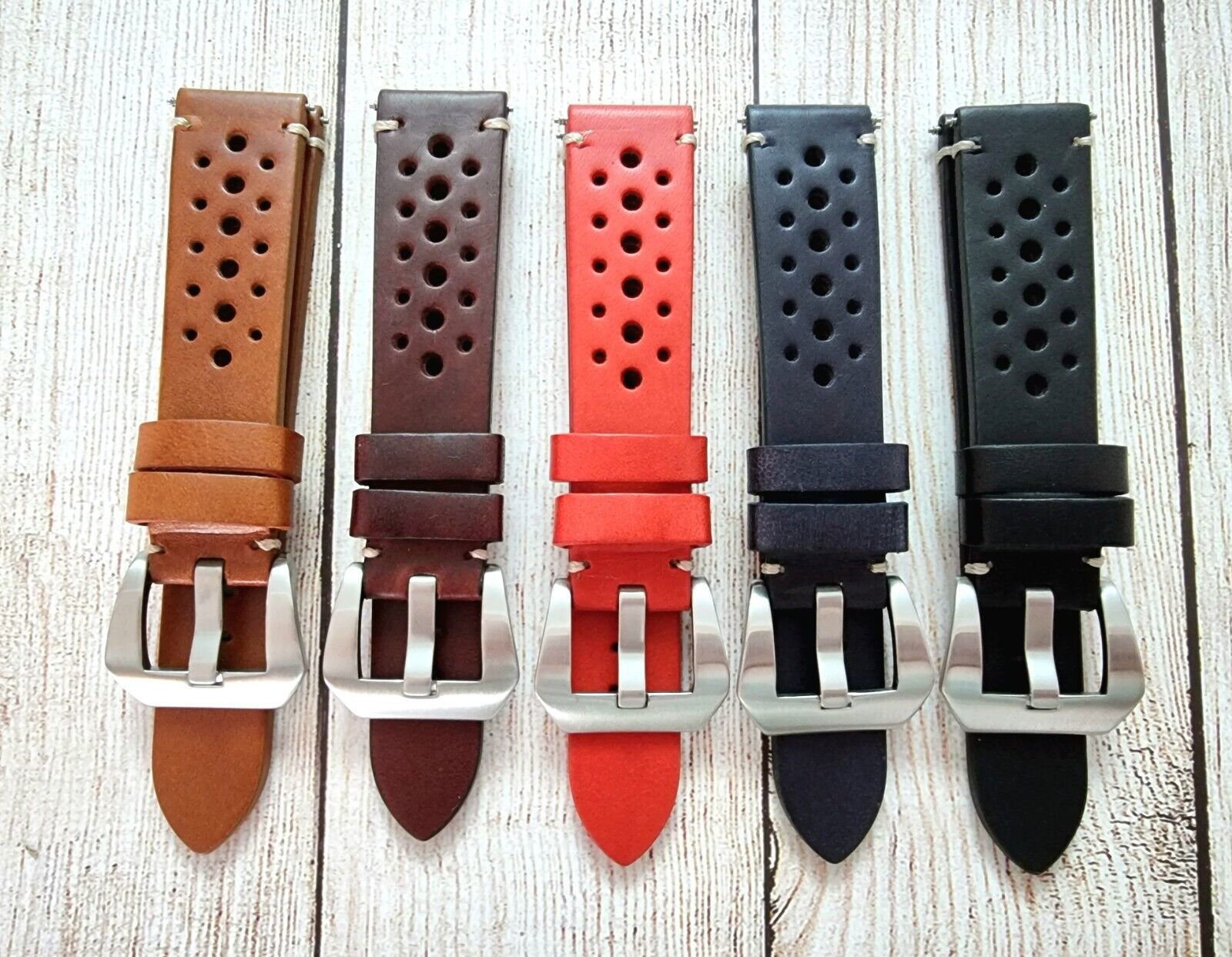 Top Grain Leather Rally Watch Strap 20mm 22mm 24mm - Wrist Envy