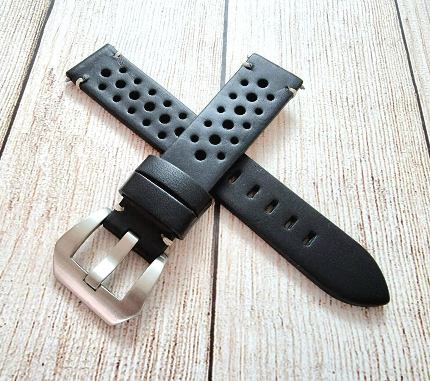 Top Grain Leather Rally Watch Strap 20mm 22mm 24mm - Wrist Envy