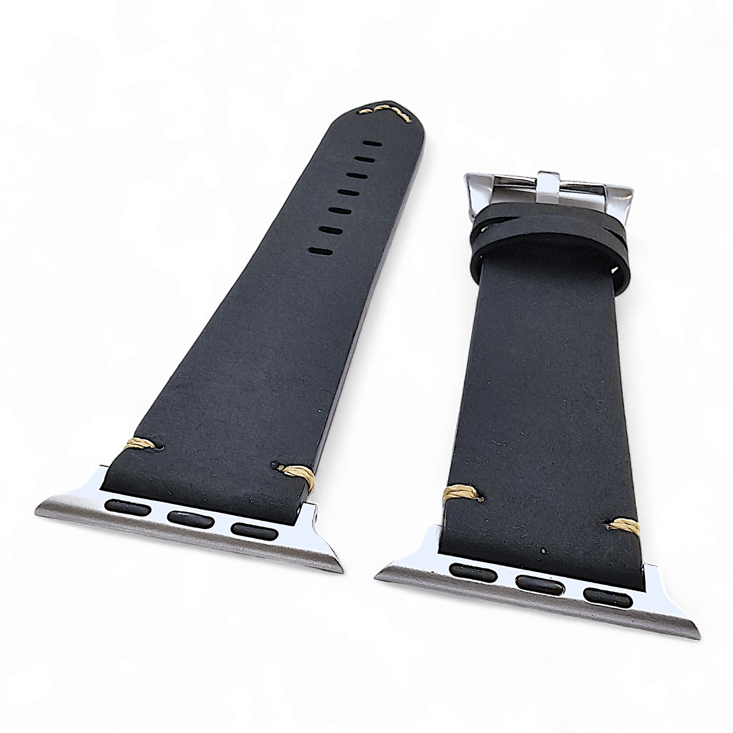 Top Grain Thick Leather Watch Strap For Apple Iwatch Black - Wrist Envy