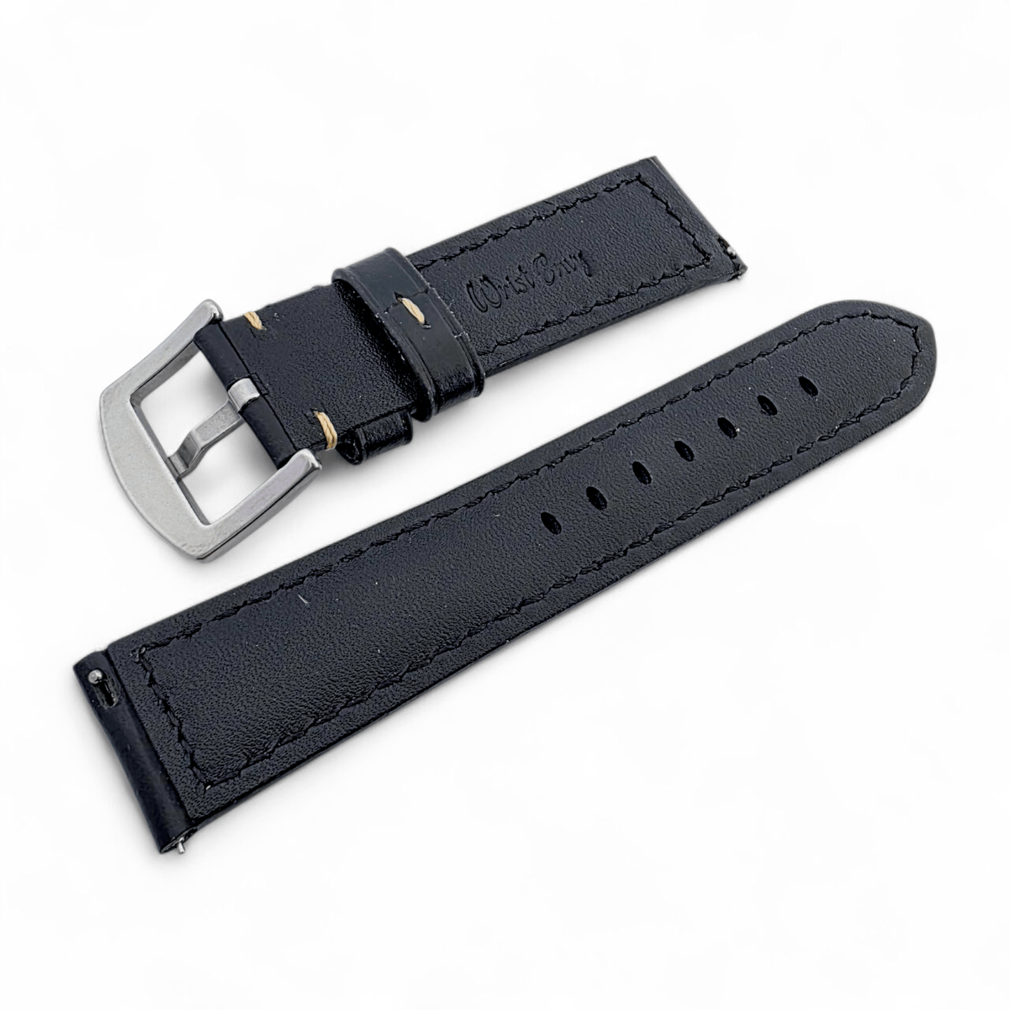 Vegetable Tanned Cracked Leather Watch Strap 20mm 22mm Black - Wrist Envy