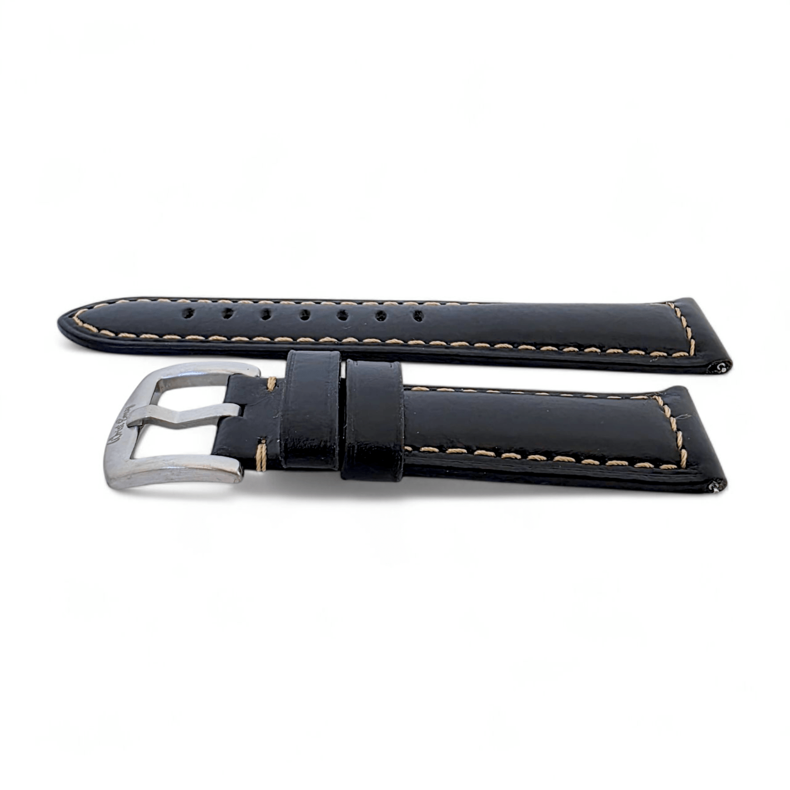 Vegetable Tanned Cracked Leather Watch Strap 20mm 22mm Black - Wrist Envy