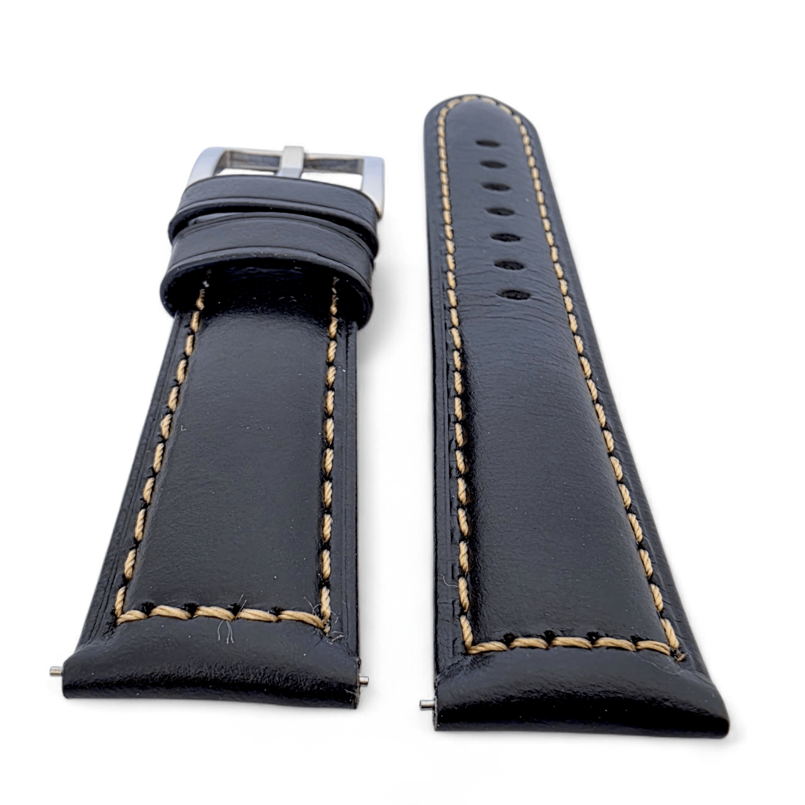 Vegetable Tanned Cracked Leather Watch Strap 20mm 22mm Black - Wrist Envy