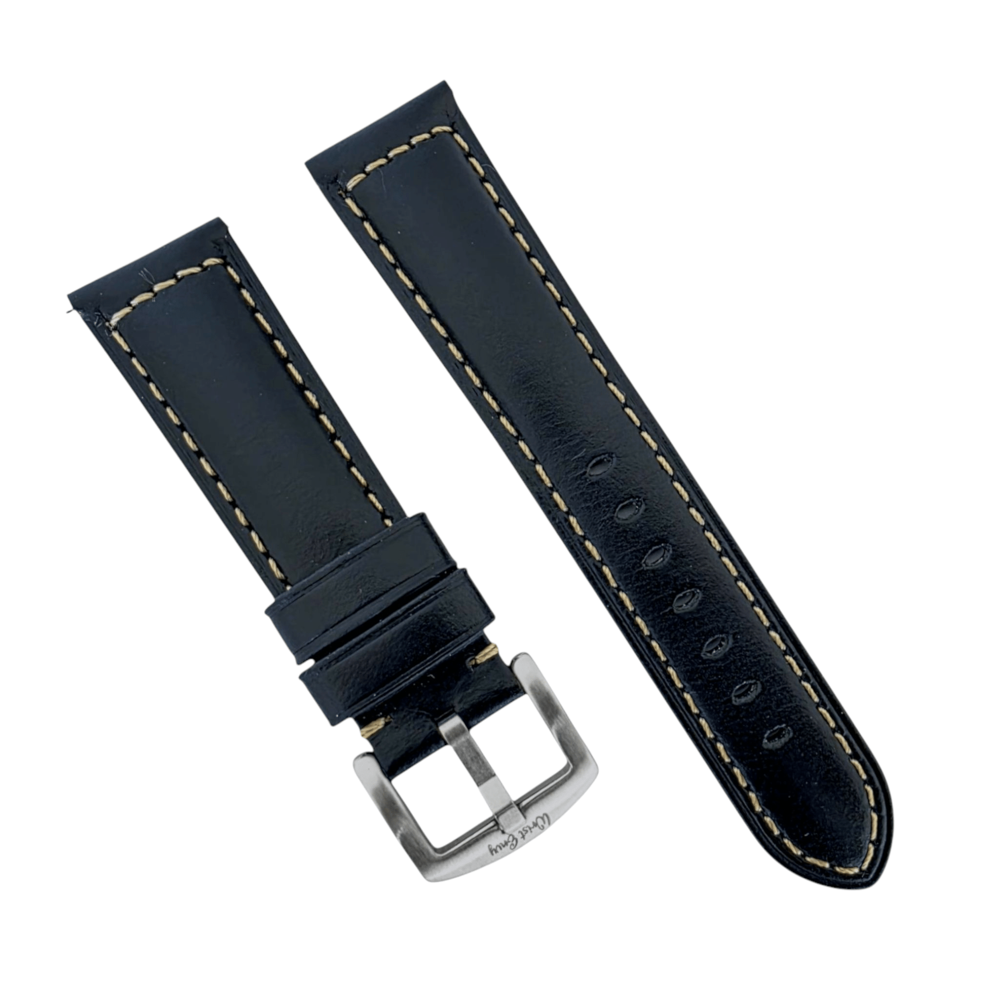 Vegetable Tanned Cracked Leather Watch Strap 20mm 22mm Black - Wrist Envy