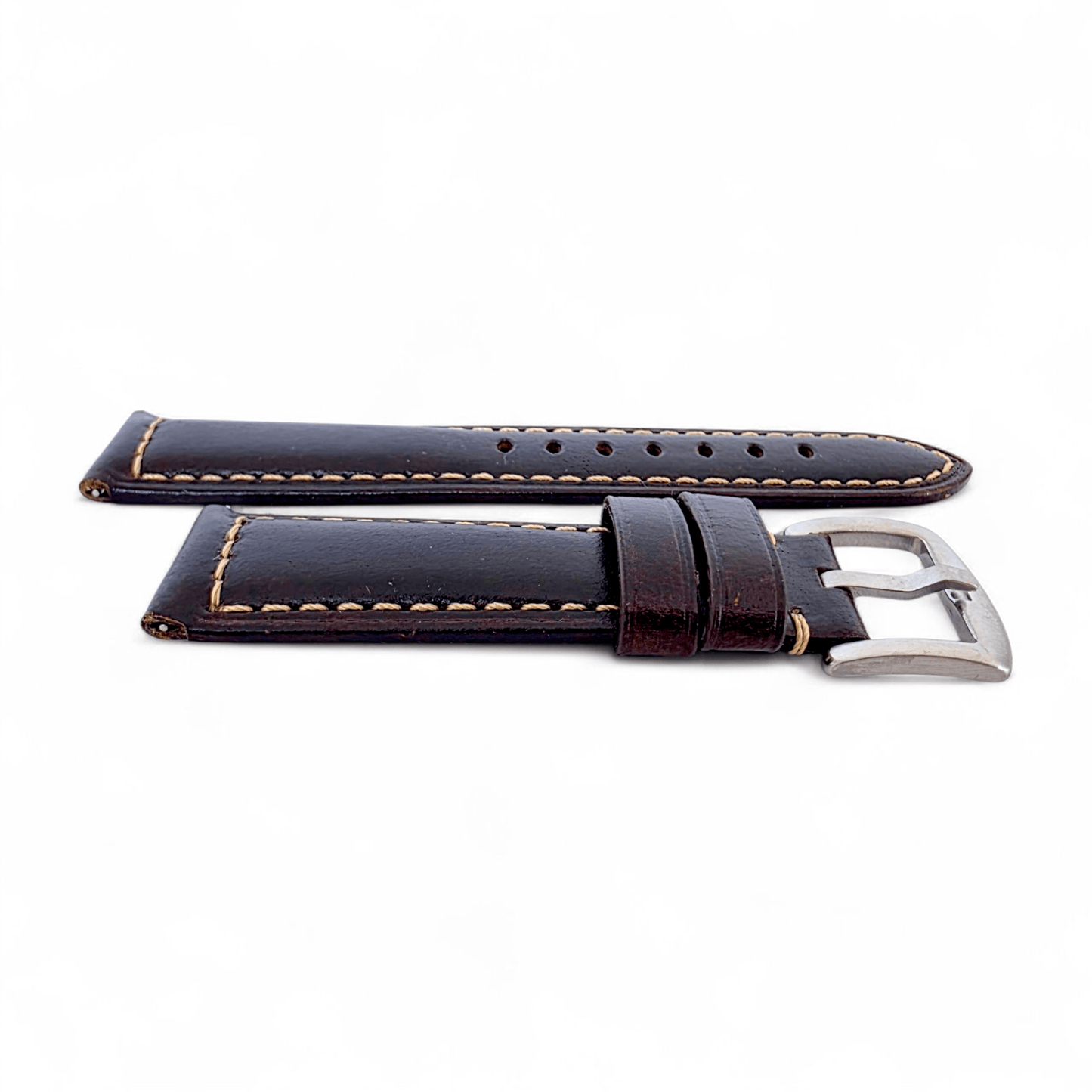 Vegetable Tanned Cracked Leather Watch Strap 20mm 22mm Dark Brown - Wrist Envy