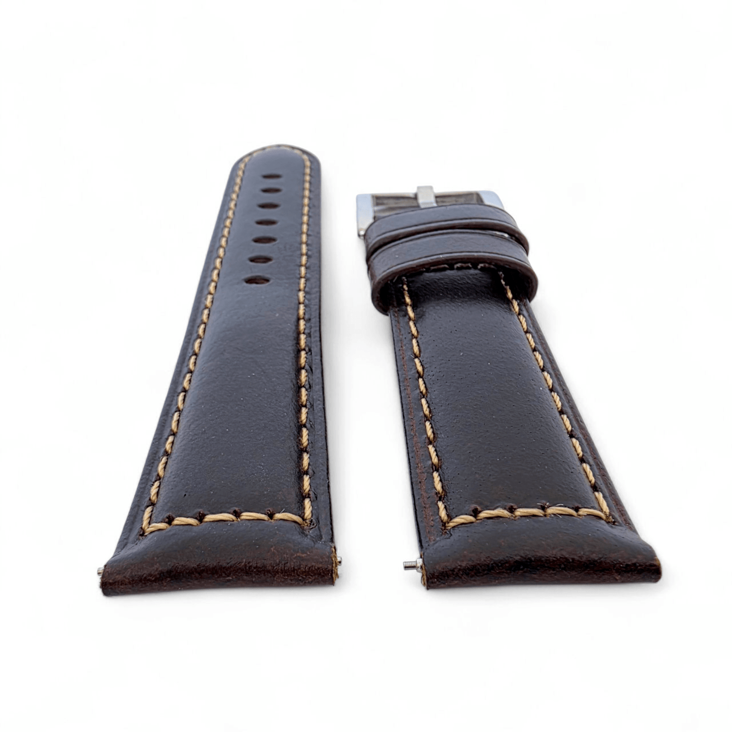 Vegetable Tanned Cracked Leather Watch Strap 20mm 22mm Dark Brown - Wrist Envy