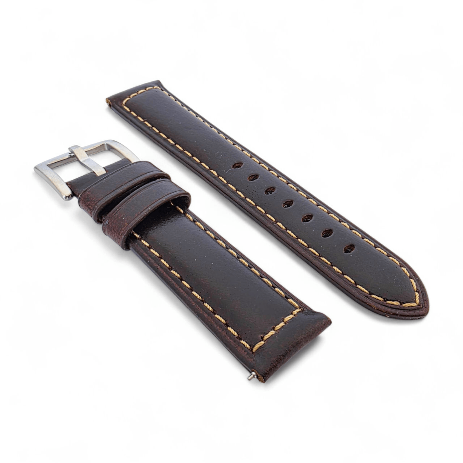 Vegetable Tanned Cracked Leather Watch Strap 20mm 22mm Dark Brown - Wrist Envy