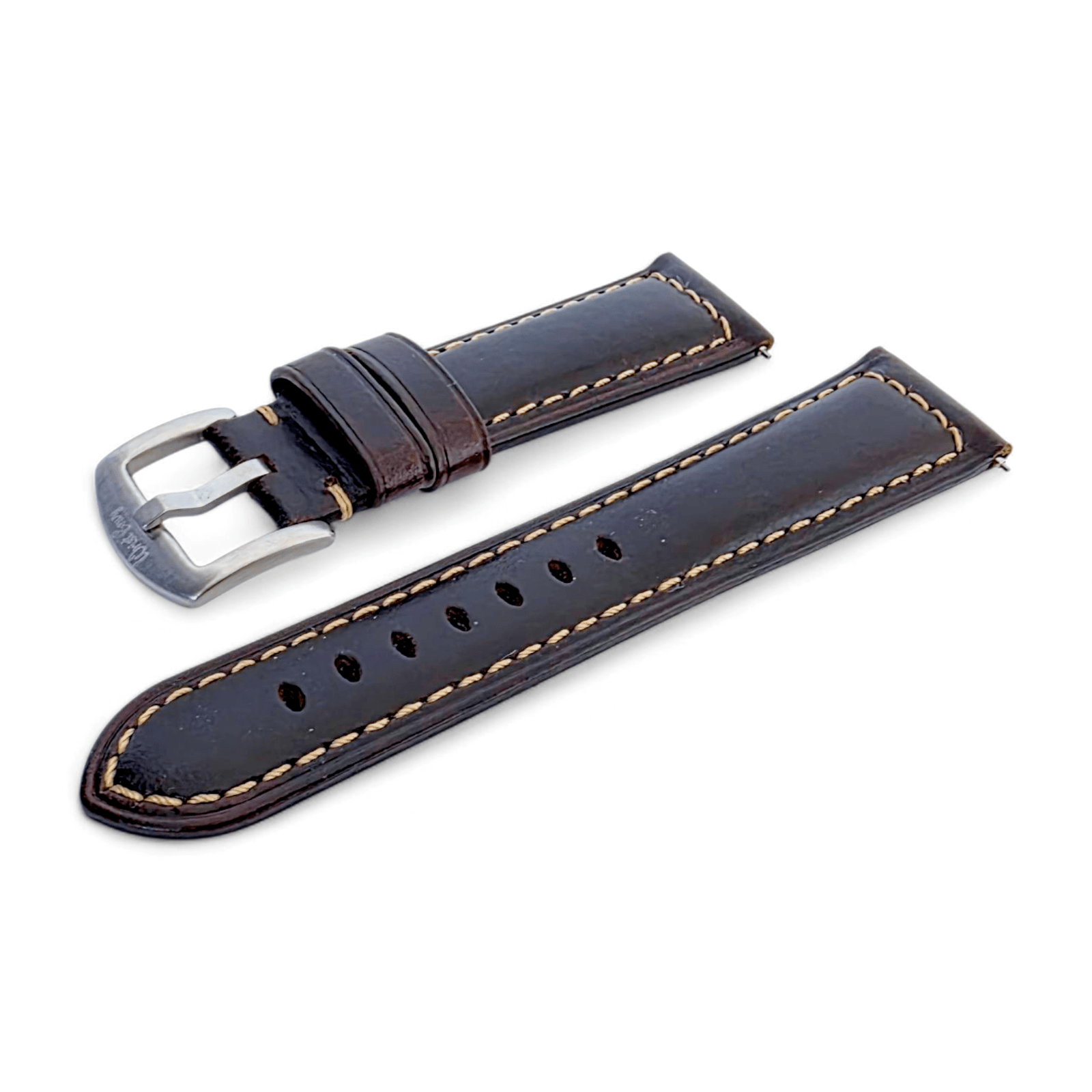 Vegetable Tanned Cracked Leather Watch Strap 20mm 22mm Dark Brown - Wrist Envy