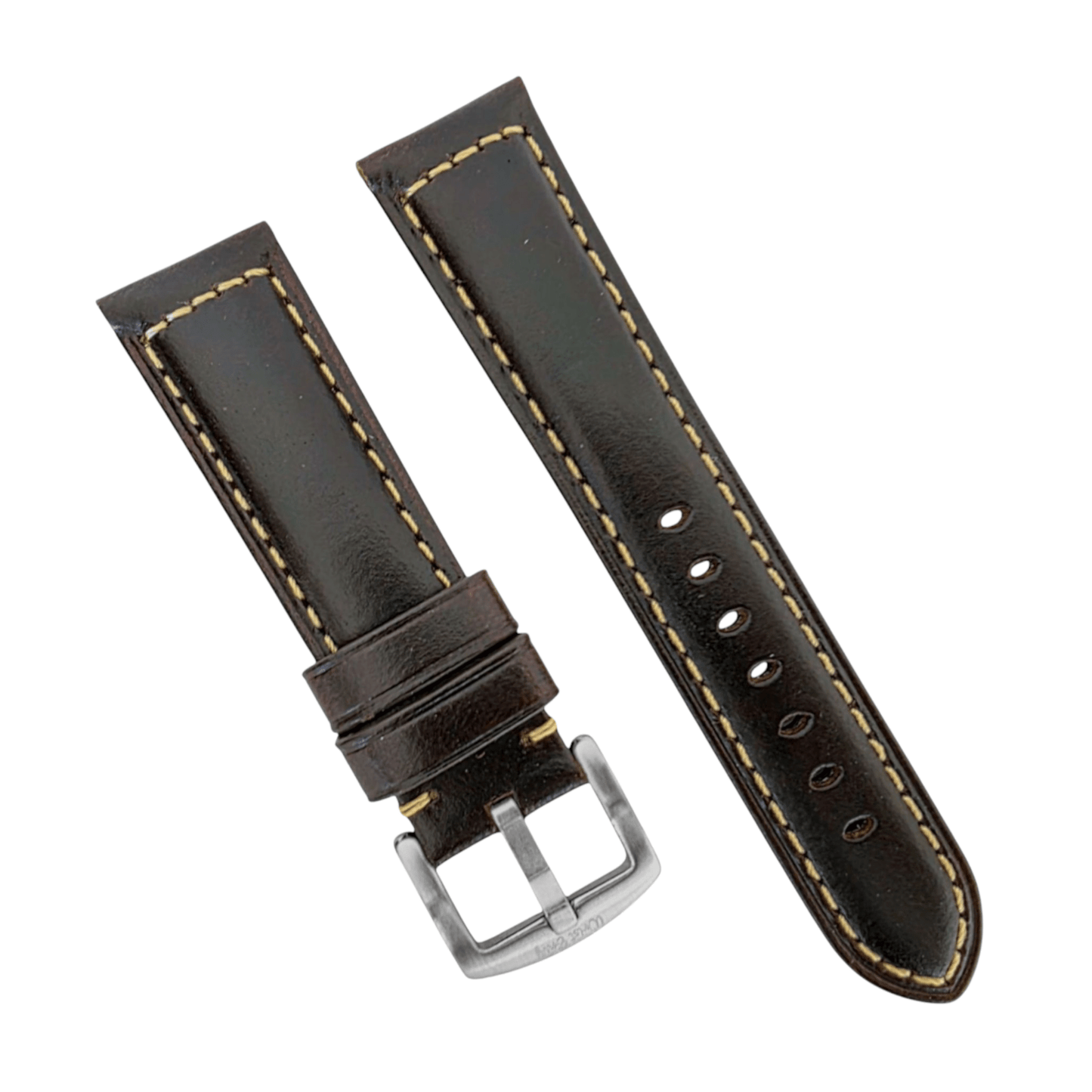 Vegetable Tanned Cracked Leather Watch Strap 20mm 22mm Dark Brown - Wrist Envy
