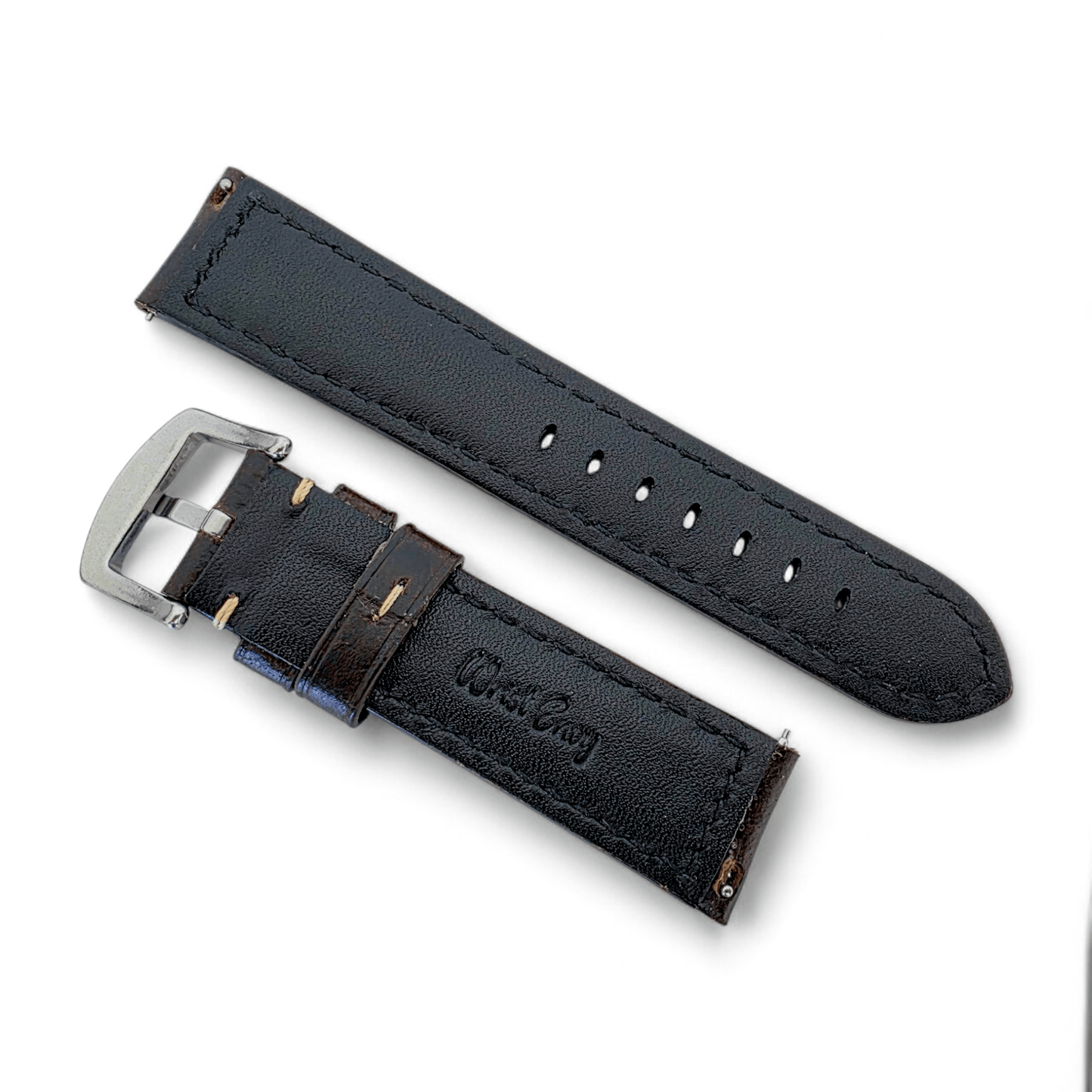 Vegetable Tanned Cracked Leather Watch Strap 20mm 22mm Dark Brown - Wrist Envy