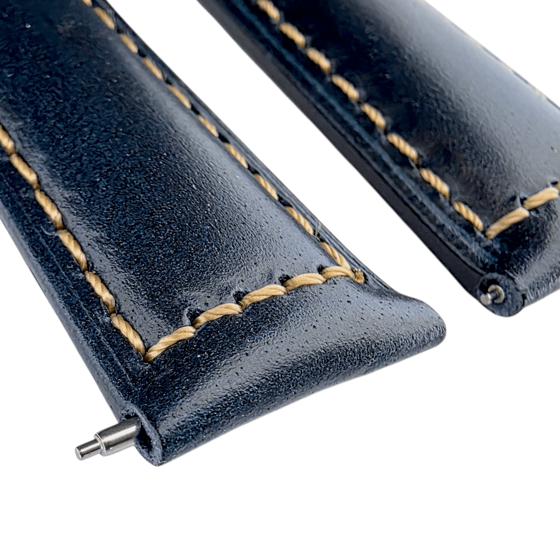 Vegetable Tanned Cracked Leather Watch Strap 20mm 22mm Navy Blue - Wrist Envy