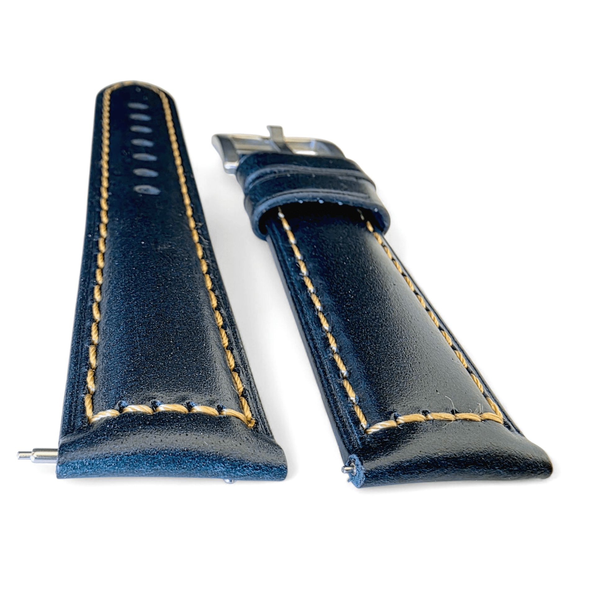 Vegetable Tanned Cracked Leather Watch Strap 20mm 22mm Navy Blue - Wrist Envy