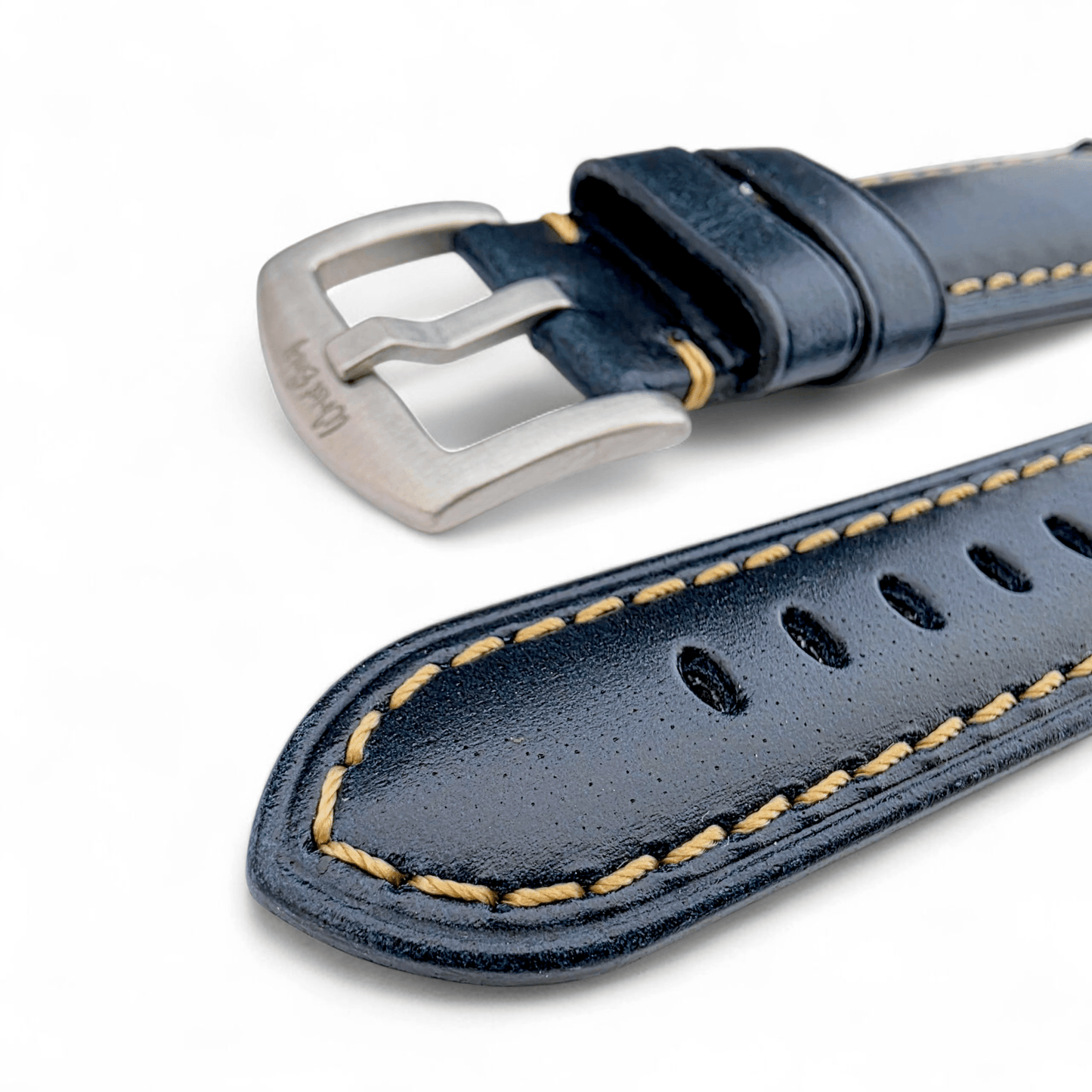 Vegetable Tanned Cracked Leather Watch Strap 20mm 22mm Navy Blue - Wrist Envy