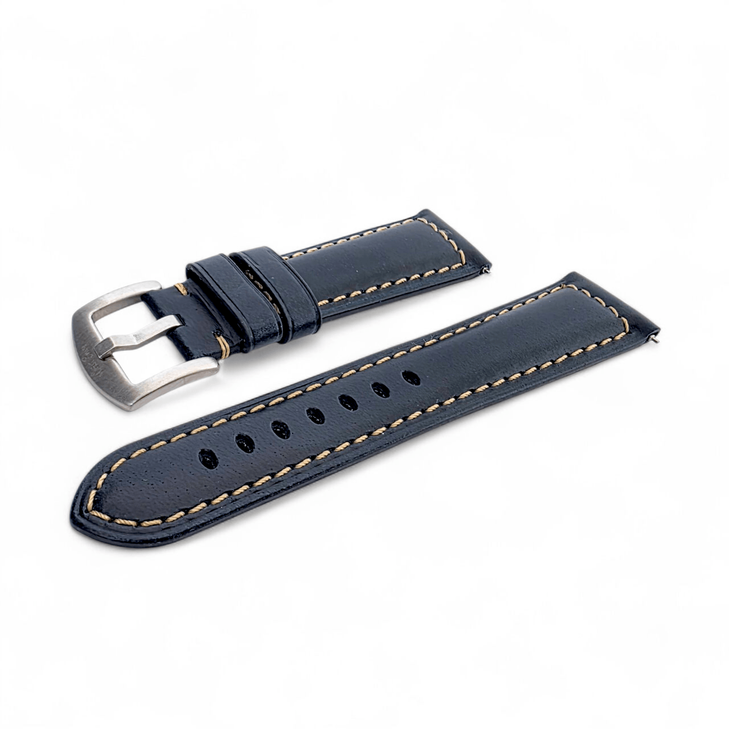 Vegetable Tanned Cracked Leather Watch Strap 20mm 22mm Navy Blue - Wrist Envy