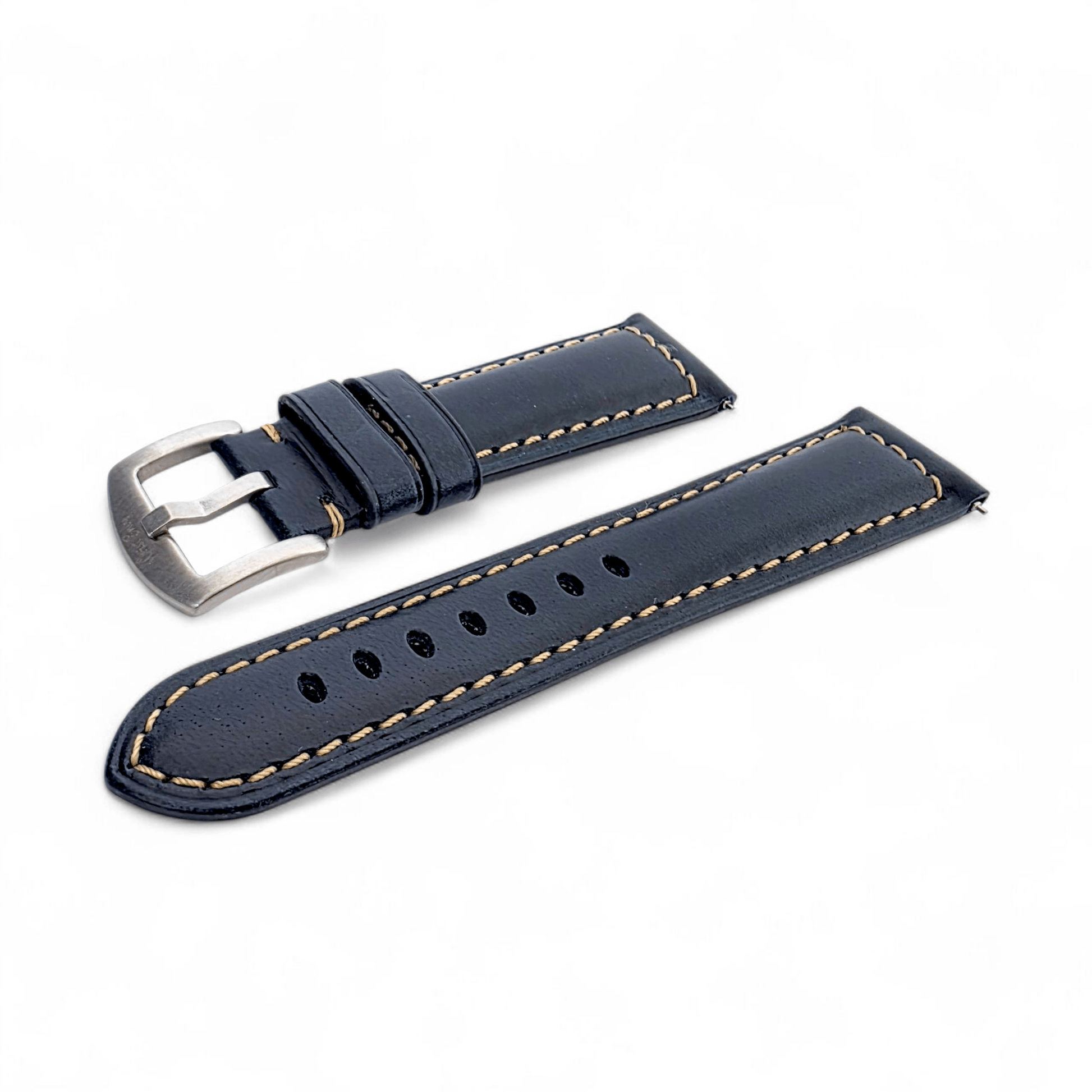 Vegetable Tanned Cracked Leather Watch Strap 20mm 22mm Navy Blue - Wrist Envy