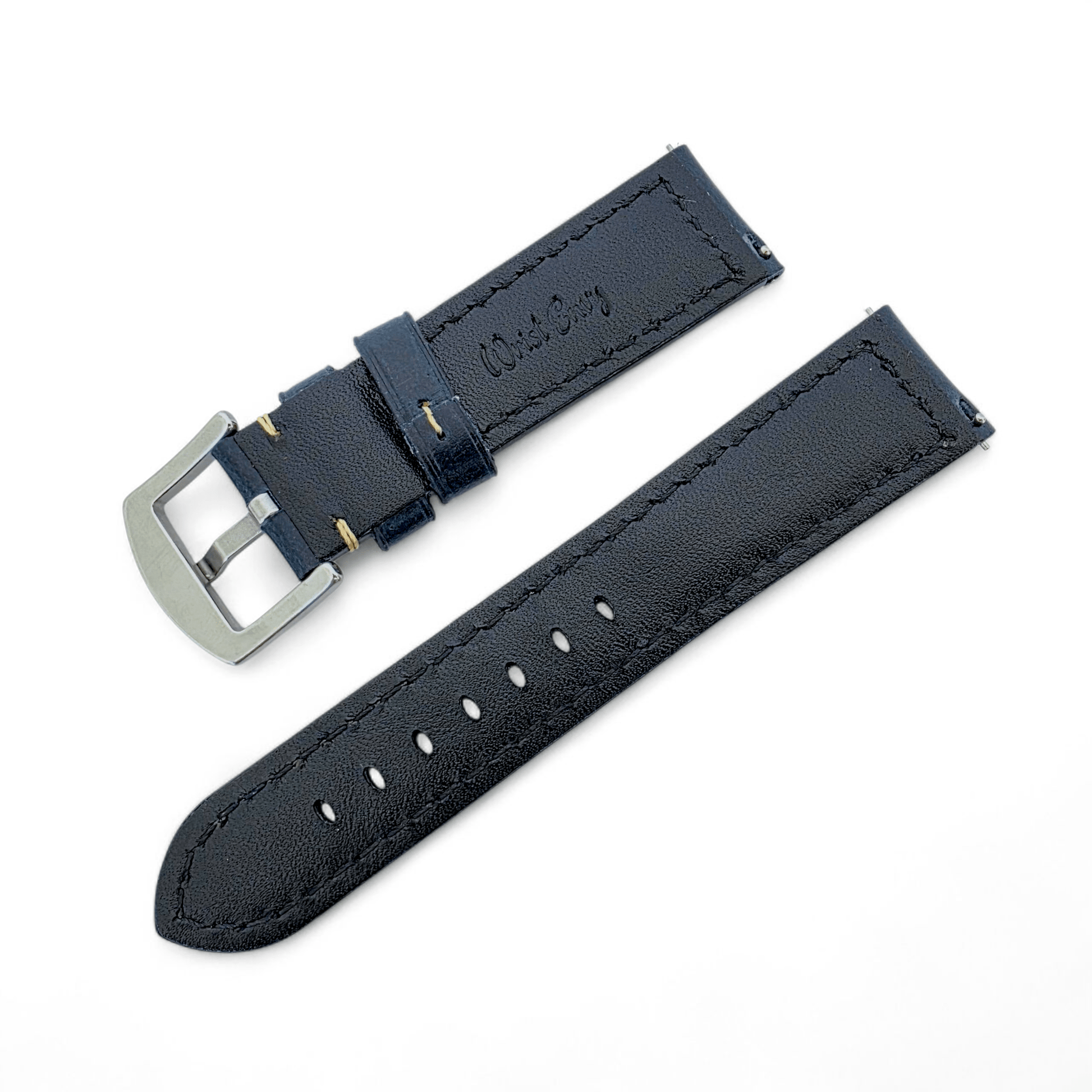 Vegetable Tanned Cracked Leather Watch Strap 20mm 22mm Navy Blue - Wrist Envy