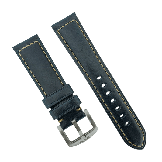 Vegetable Tanned Cracked Leather Watch Strap 20mm 22mm Navy Blue - Wrist Envy