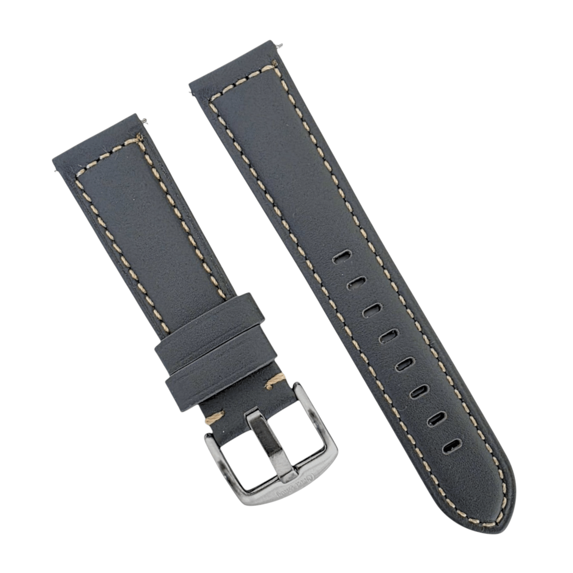 Vegetable Tanned Cracked Leather Watch Strap 20mm 22mm Pearl Grey - Wrist Envy
