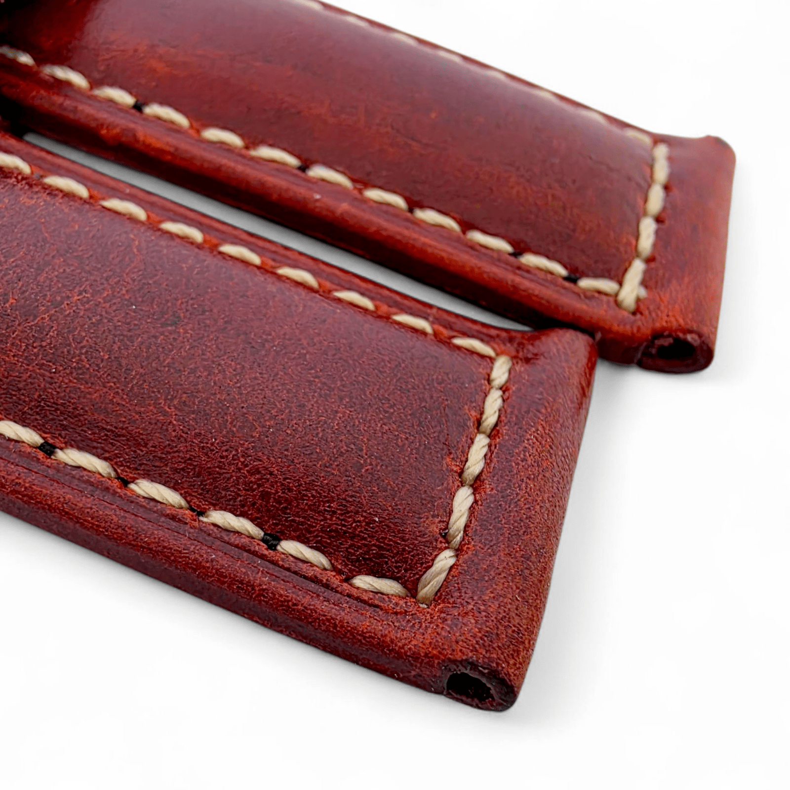 Vegetable Tanned Cracked Leather Watch Strap 20mm 22mm Red - Wrist Envy