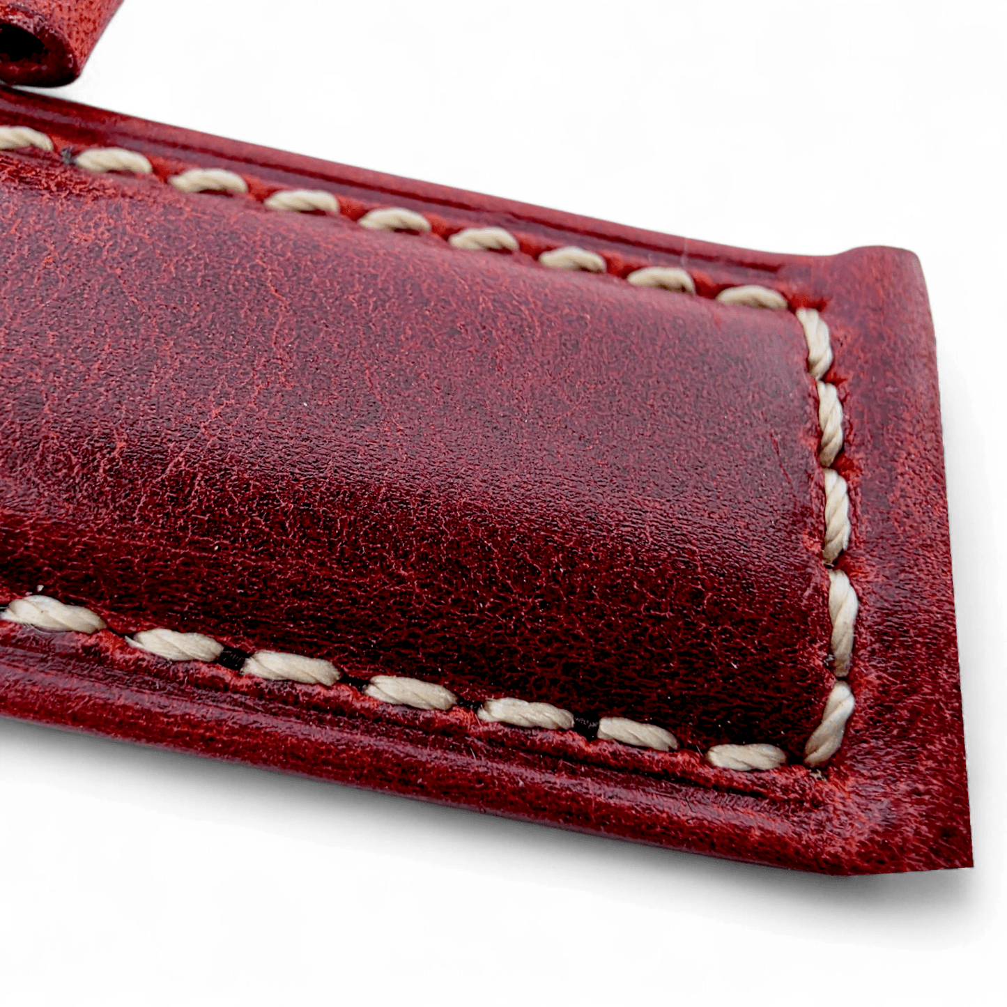 Vegetable Tanned Cracked Leather Watch Strap 20mm 22mm Red - Wrist Envy