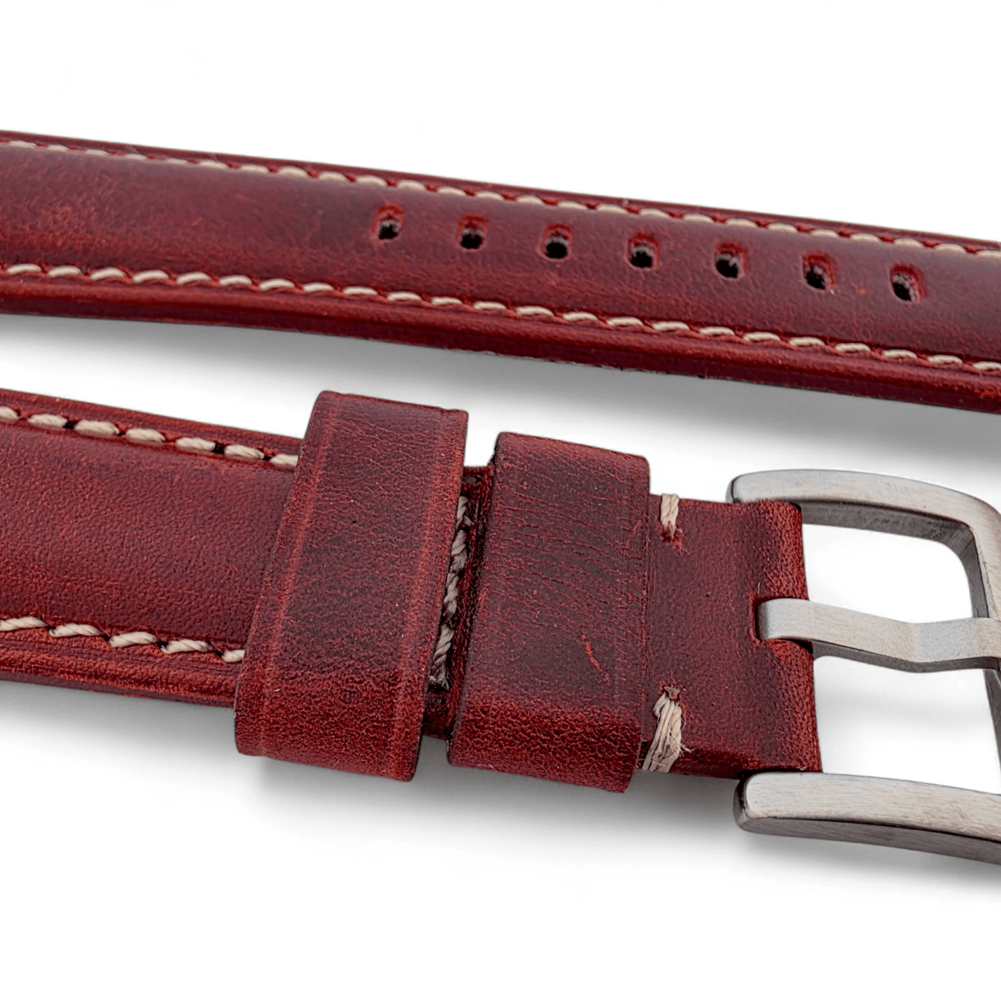 Vegetable Tanned Cracked Leather Watch Strap 20mm 22mm Red - Wrist Envy