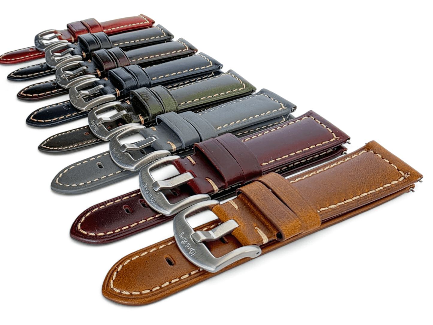 Vegetable Tanned Cracked Leather Watch Strap 20mm 22mm Red - Wrist Envy