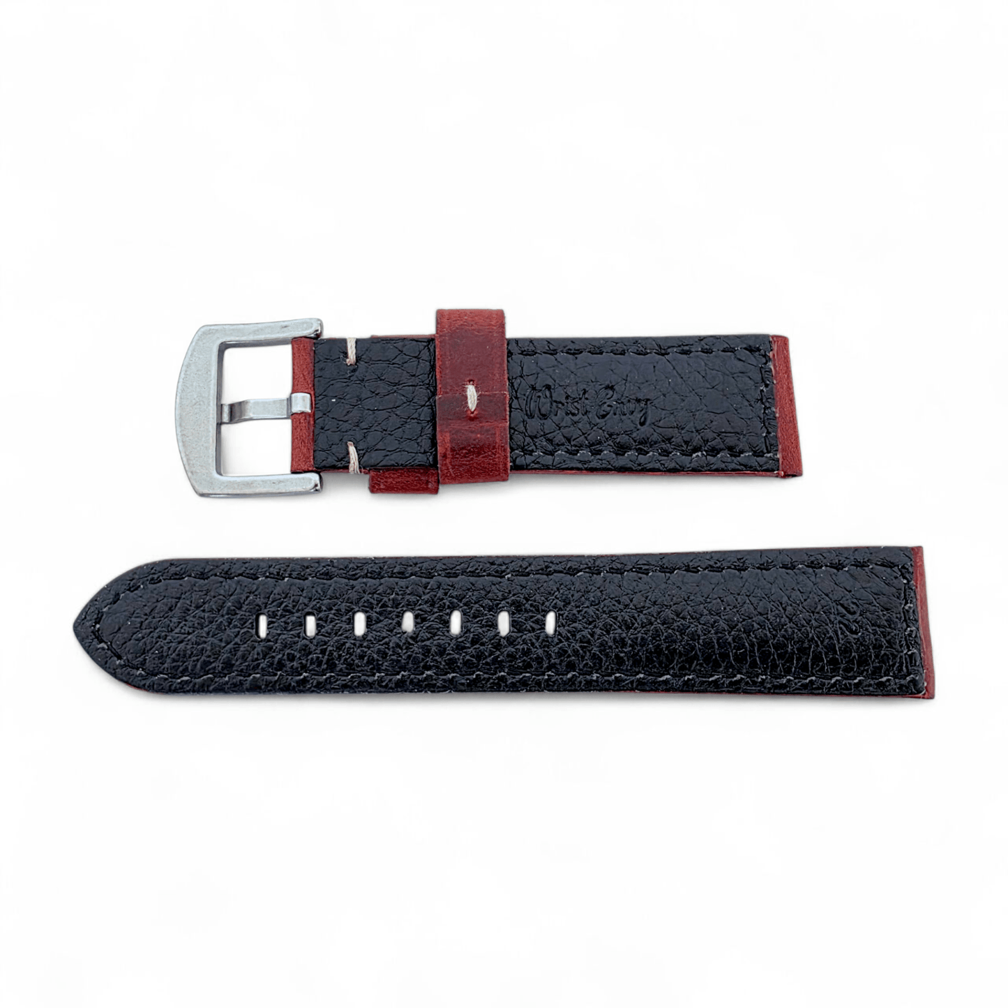 Vegetable Tanned Cracked Leather Watch Strap 20mm 22mm Red - Wrist Envy