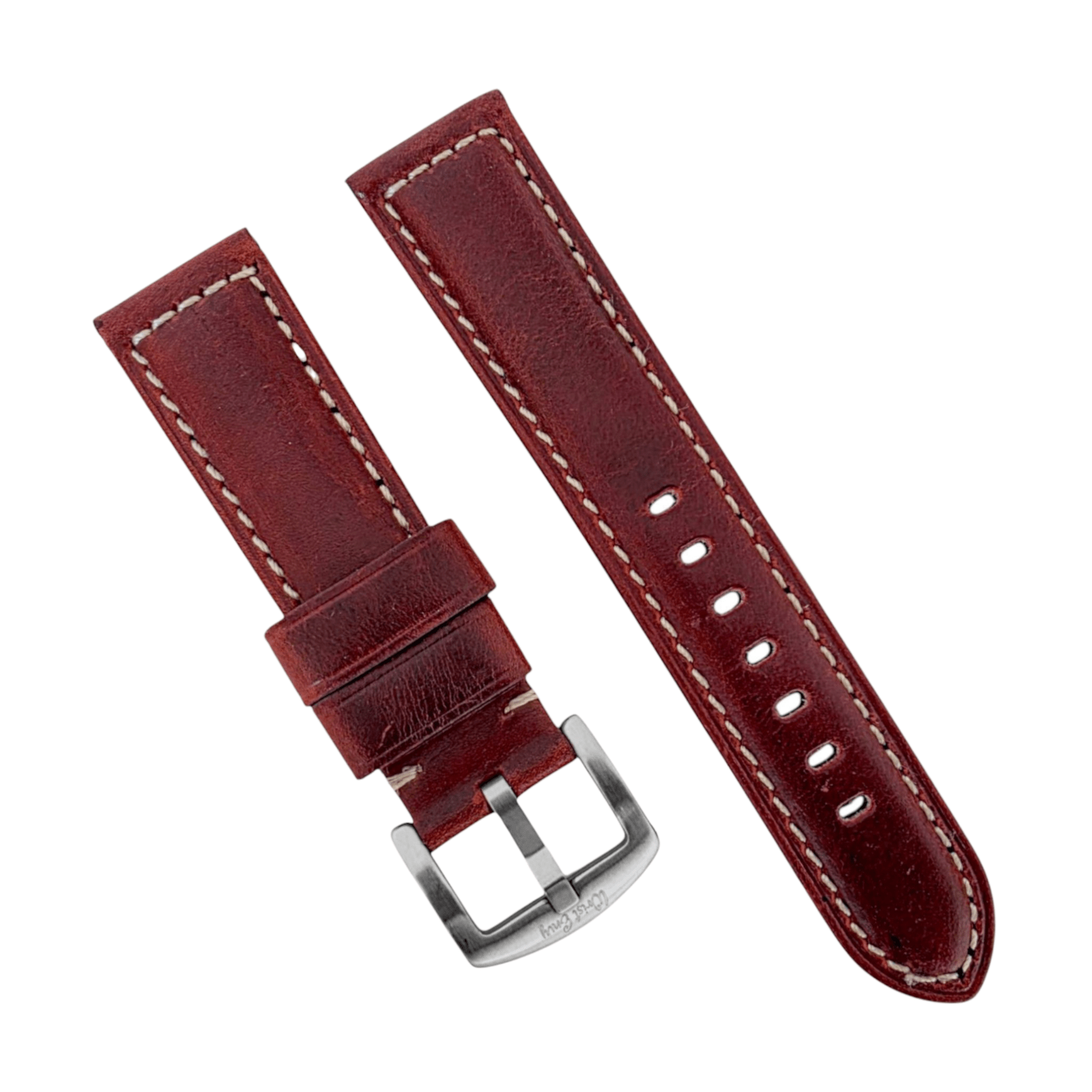 Vegetable Tanned Cracked Leather Watch Strap 20mm 22mm Red - Wrist Envy