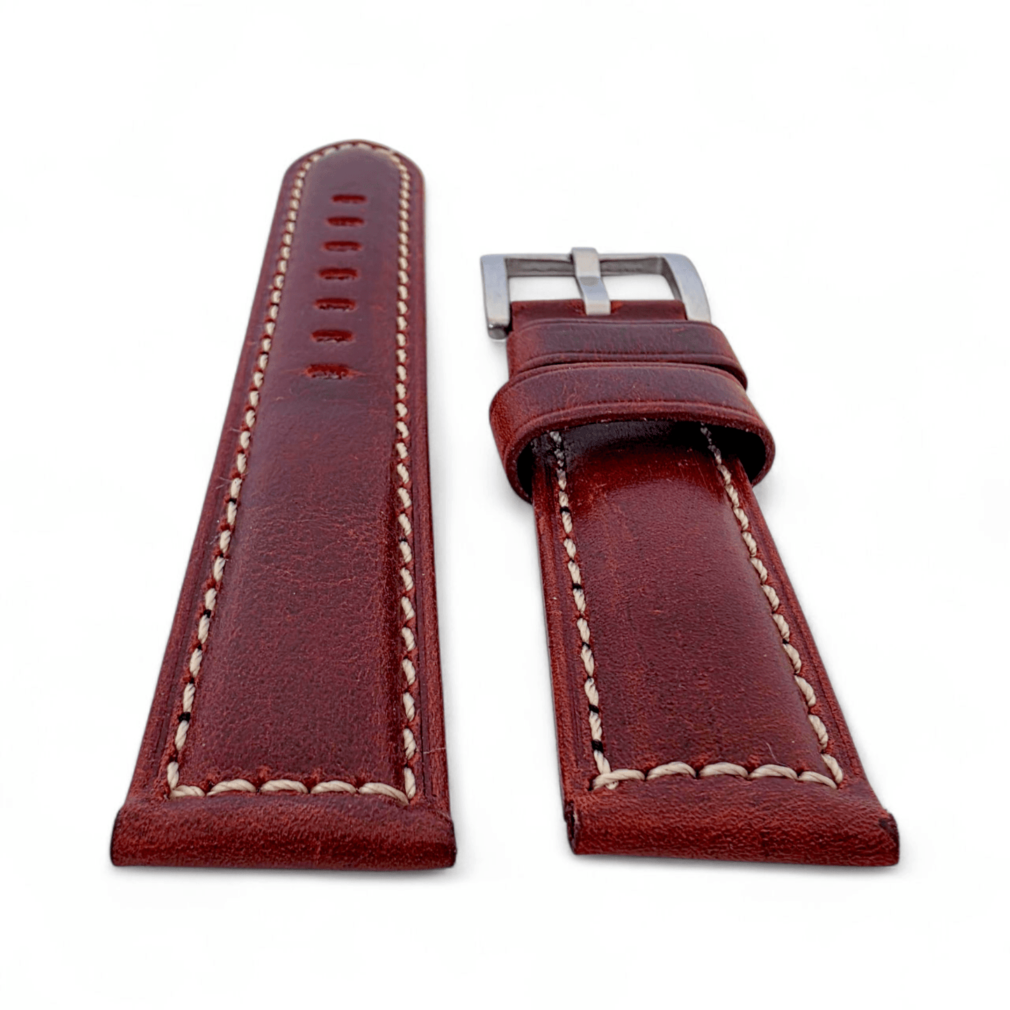 Vegetable Tanned Cracked Leather Watch Strap 20mm 22mm Red - Wrist Envy