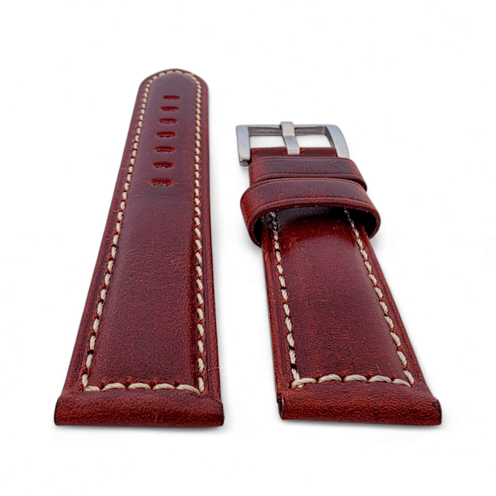 Vegetable Tanned Cracked Leather Watch Strap 20mm 22mm Red - Wrist Envy