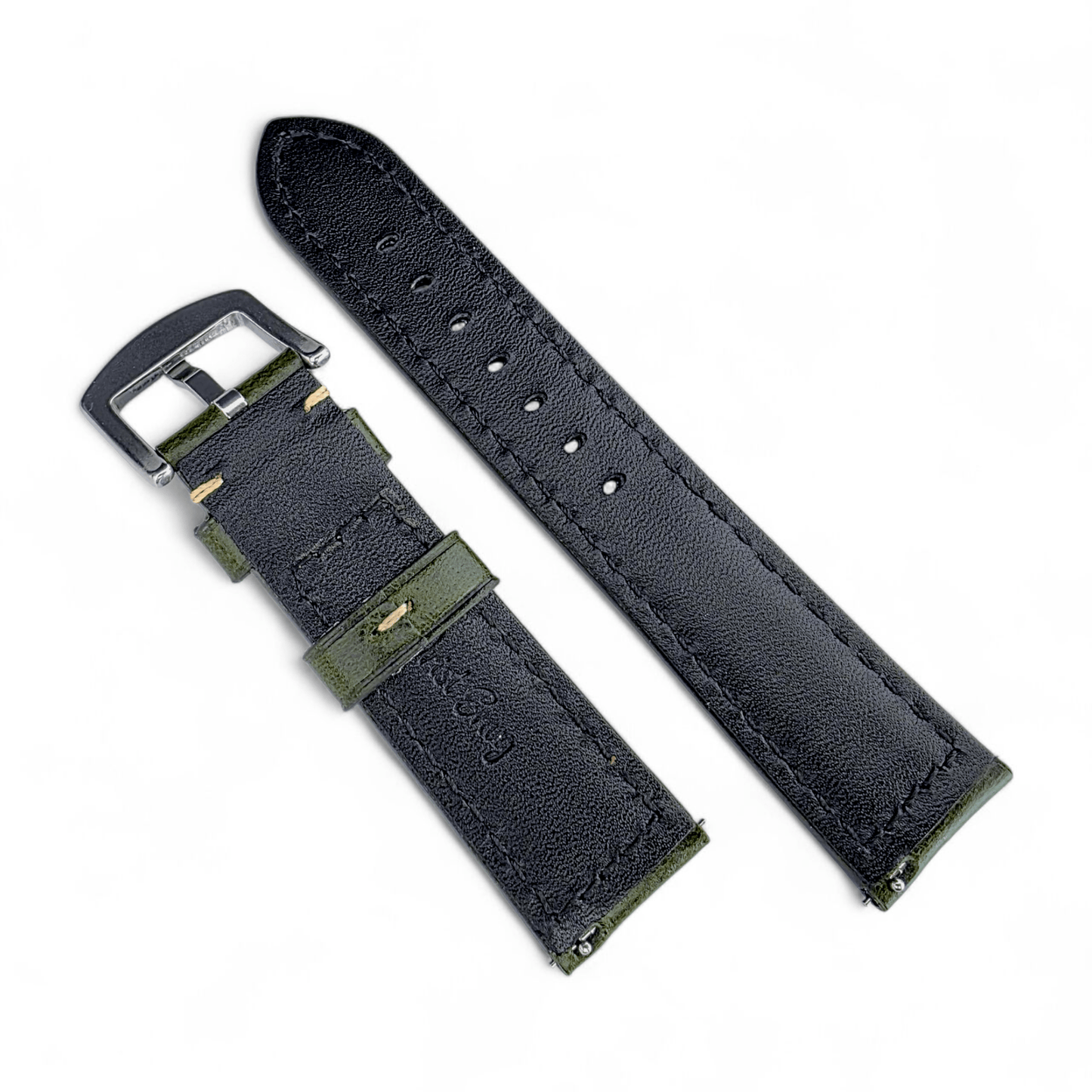 Vegetable Tanned Cracked Leather Watch Strap Premium 20mm 22mm Dark Green - Wrist Envy