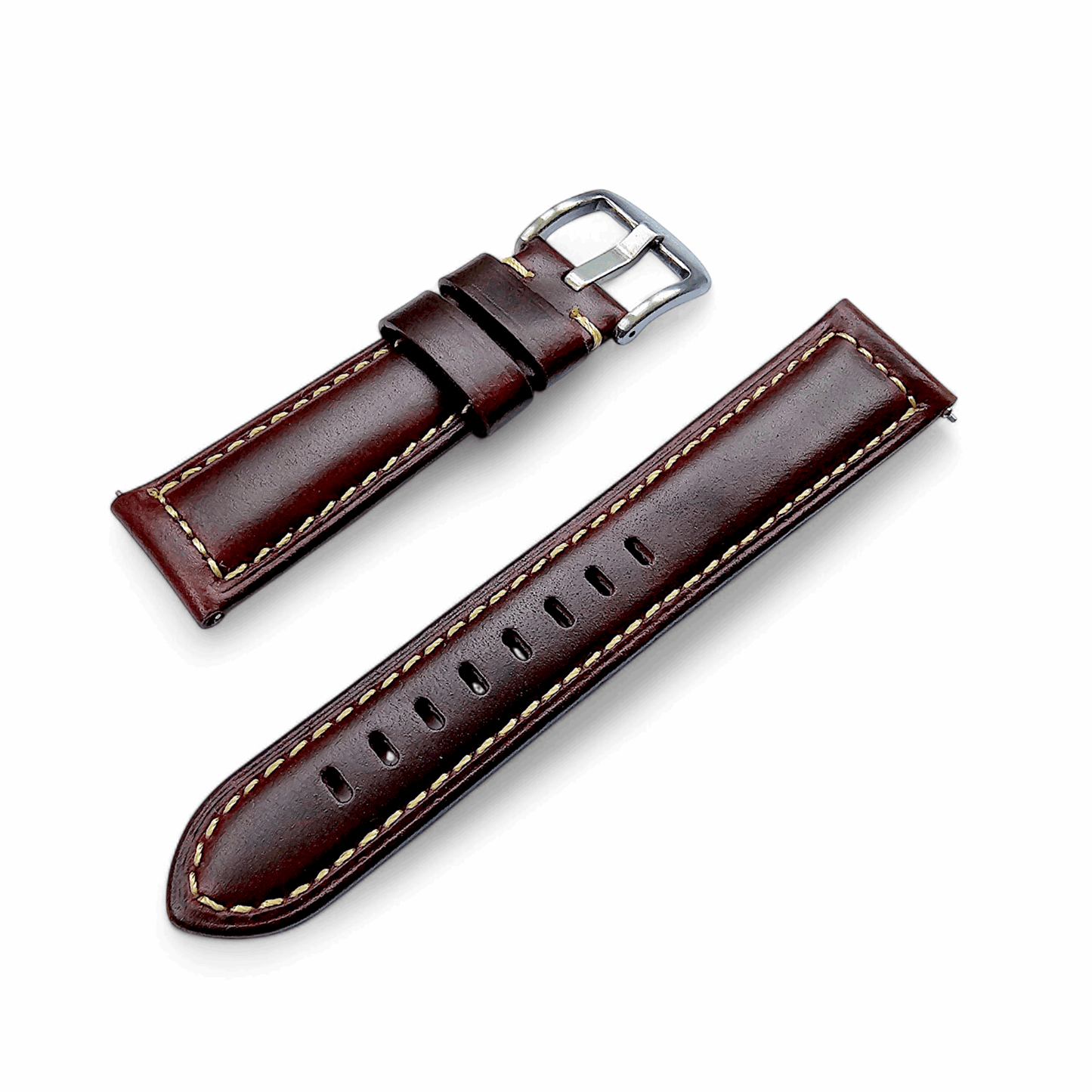 Vegetable Tanned Leather Watch Strap 20mm 22mm Burgundy - Wrist Envy
