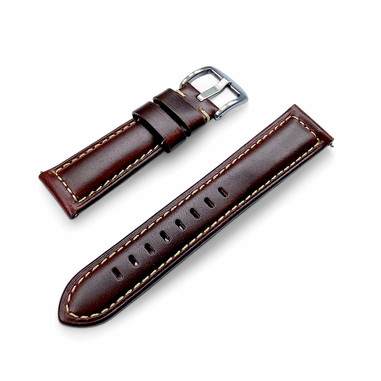 Vegetable Tanned Leather Watch Strap 20mm 22mm Burgundy - Wrist Envy