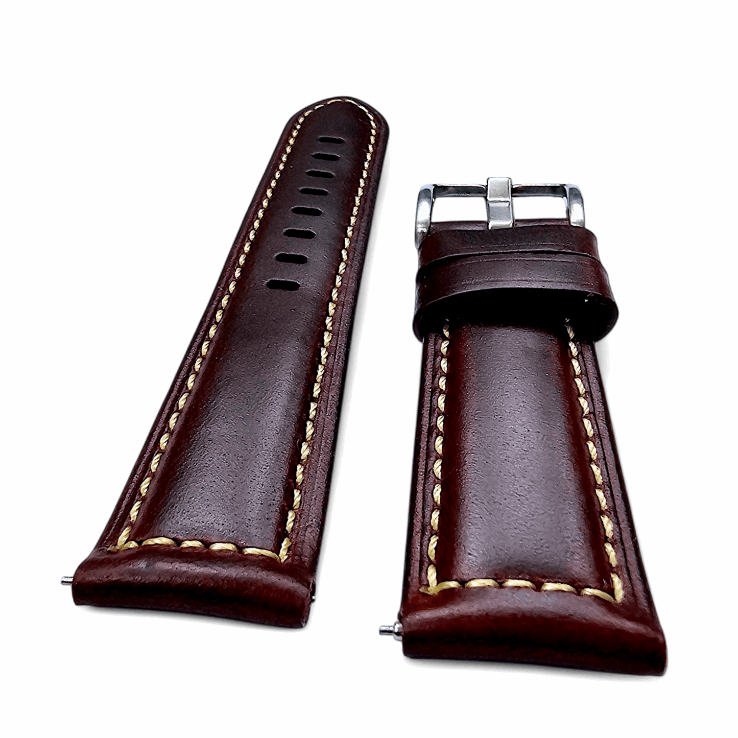 Vegetable Tanned Leather Watch Strap 20mm 22mm Burgundy - Wrist Envy