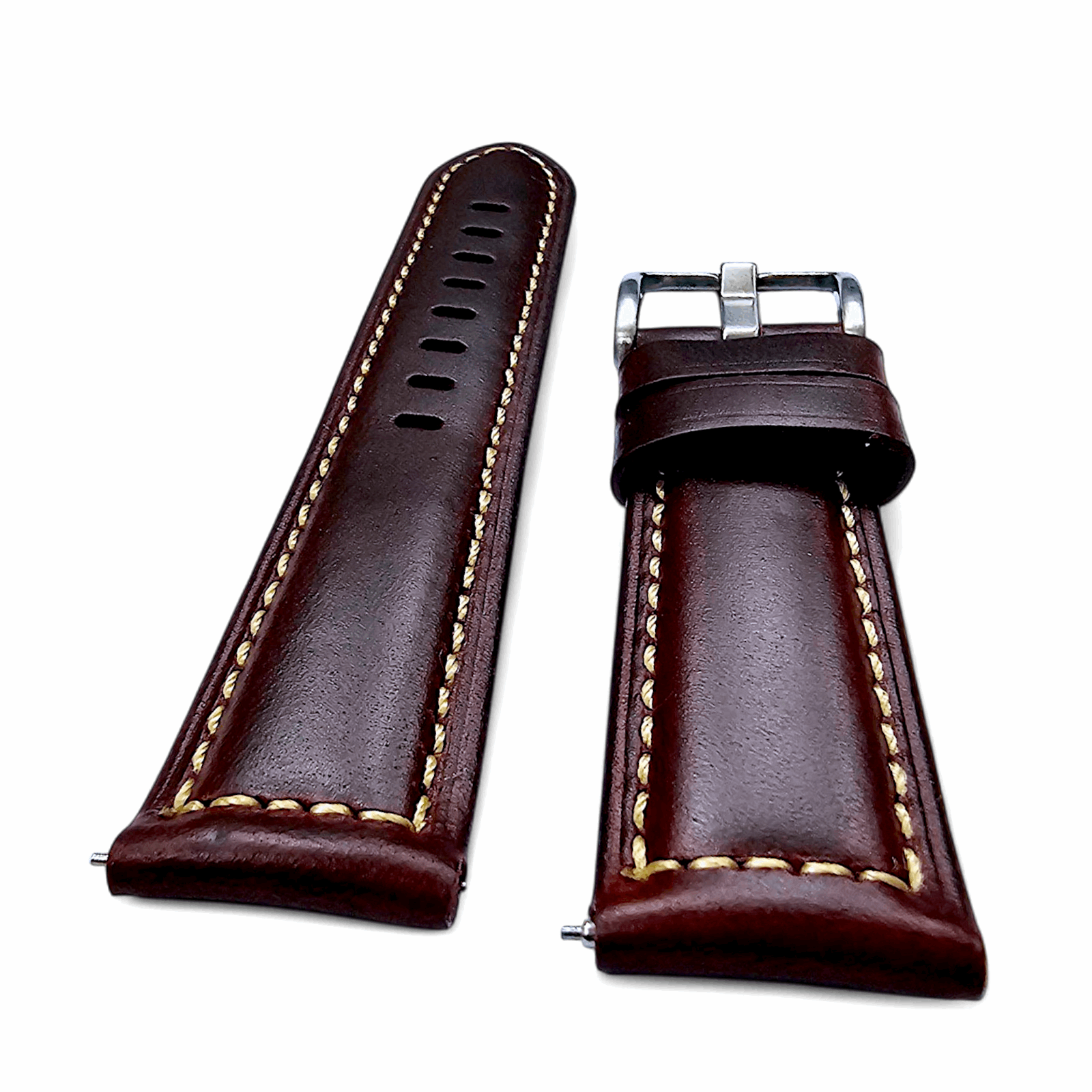 Vegetable Tanned Leather Watch Strap 20mm 22mm Burgundy - Wrist Envy