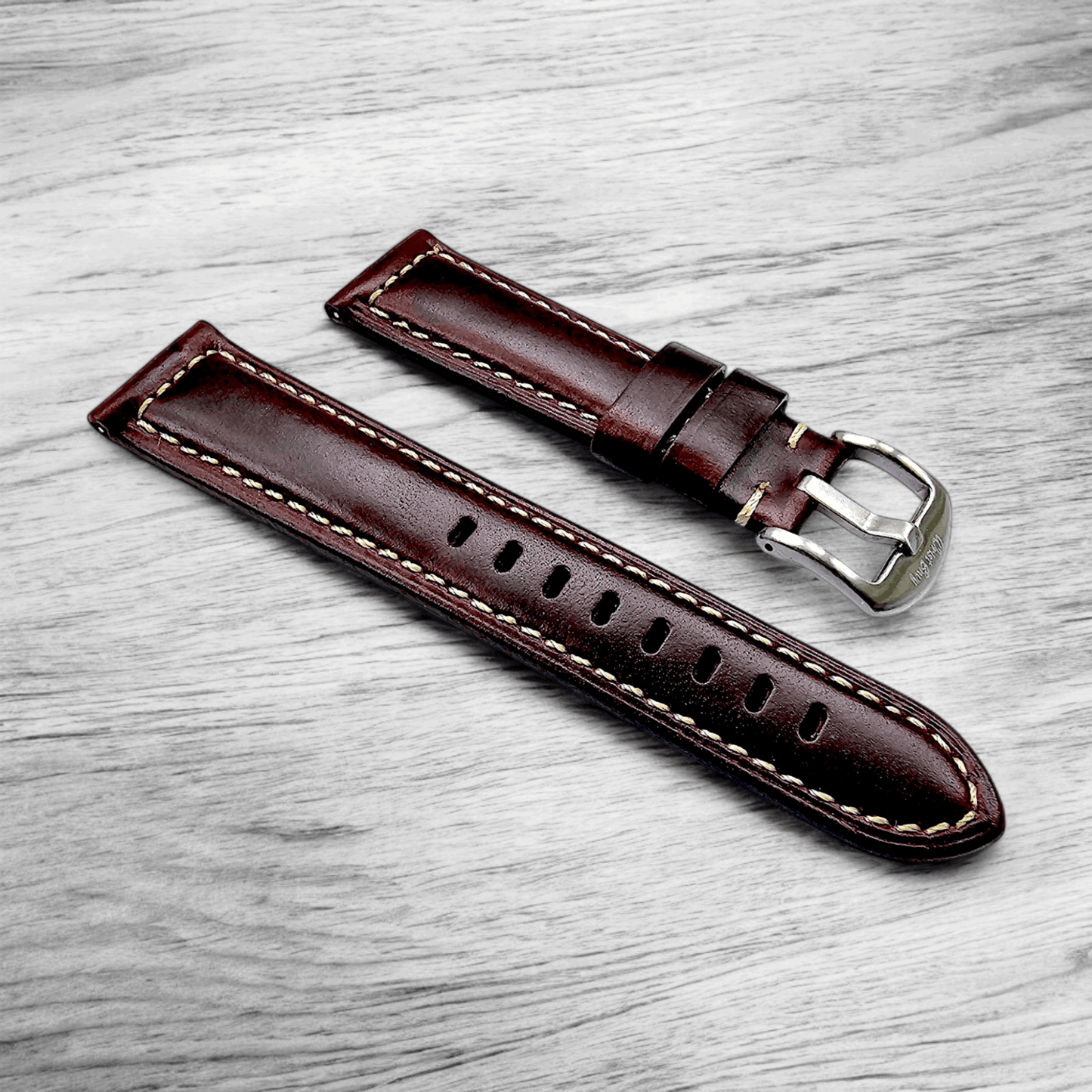 Vegetable Tanned Leather Watch Strap 20mm 22mm Burgundy - Wrist Envy