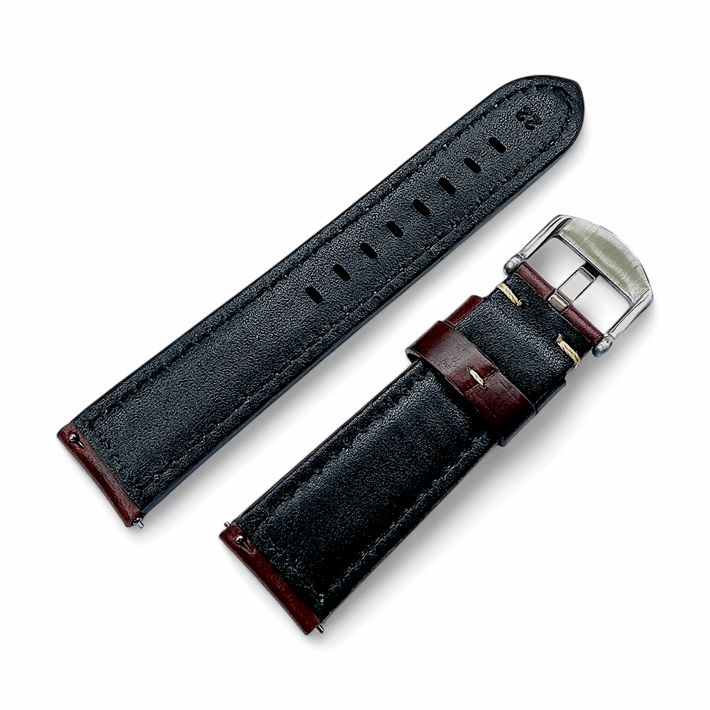 Vegetable Tanned Leather Watch Strap 20mm 22mm Burgundy - Wrist Envy