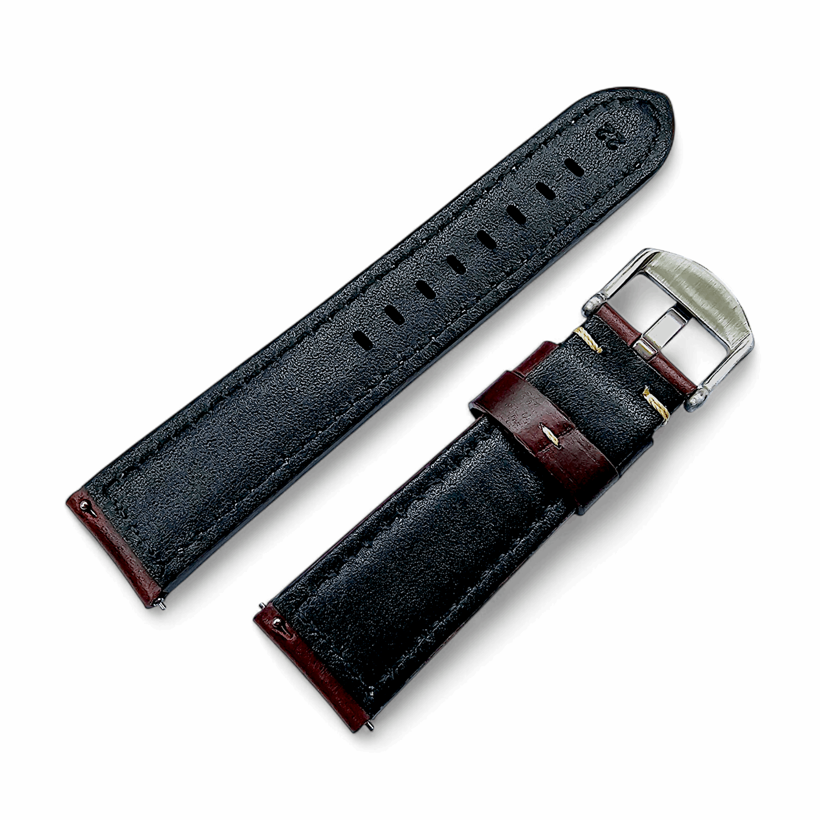 Vegetable Tanned Leather Watch Strap 20mm 22mm Burgundy - Wrist Envy