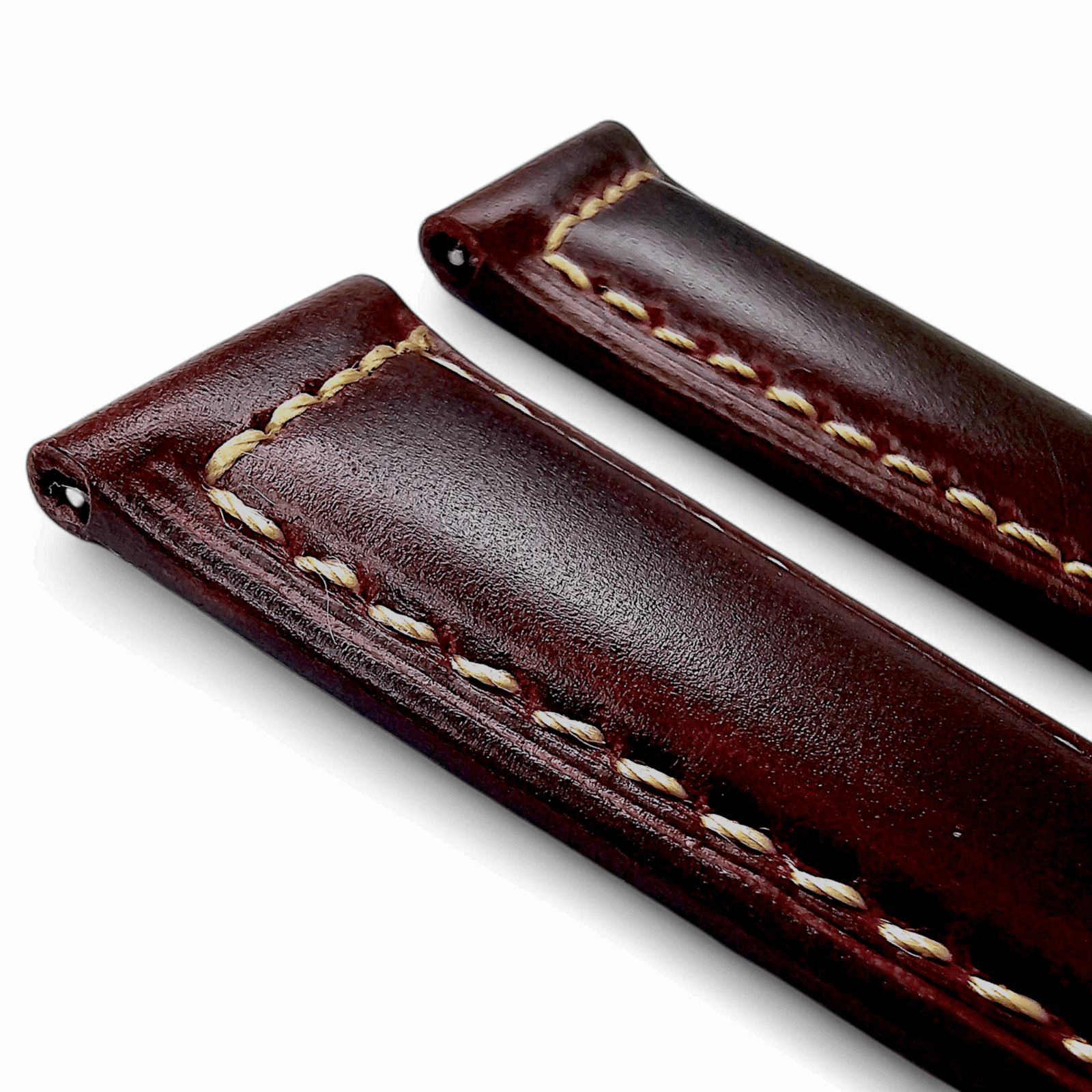 Vegetable Tanned Leather Watch Strap 20mm 22mm Burgundy - Wrist Envy