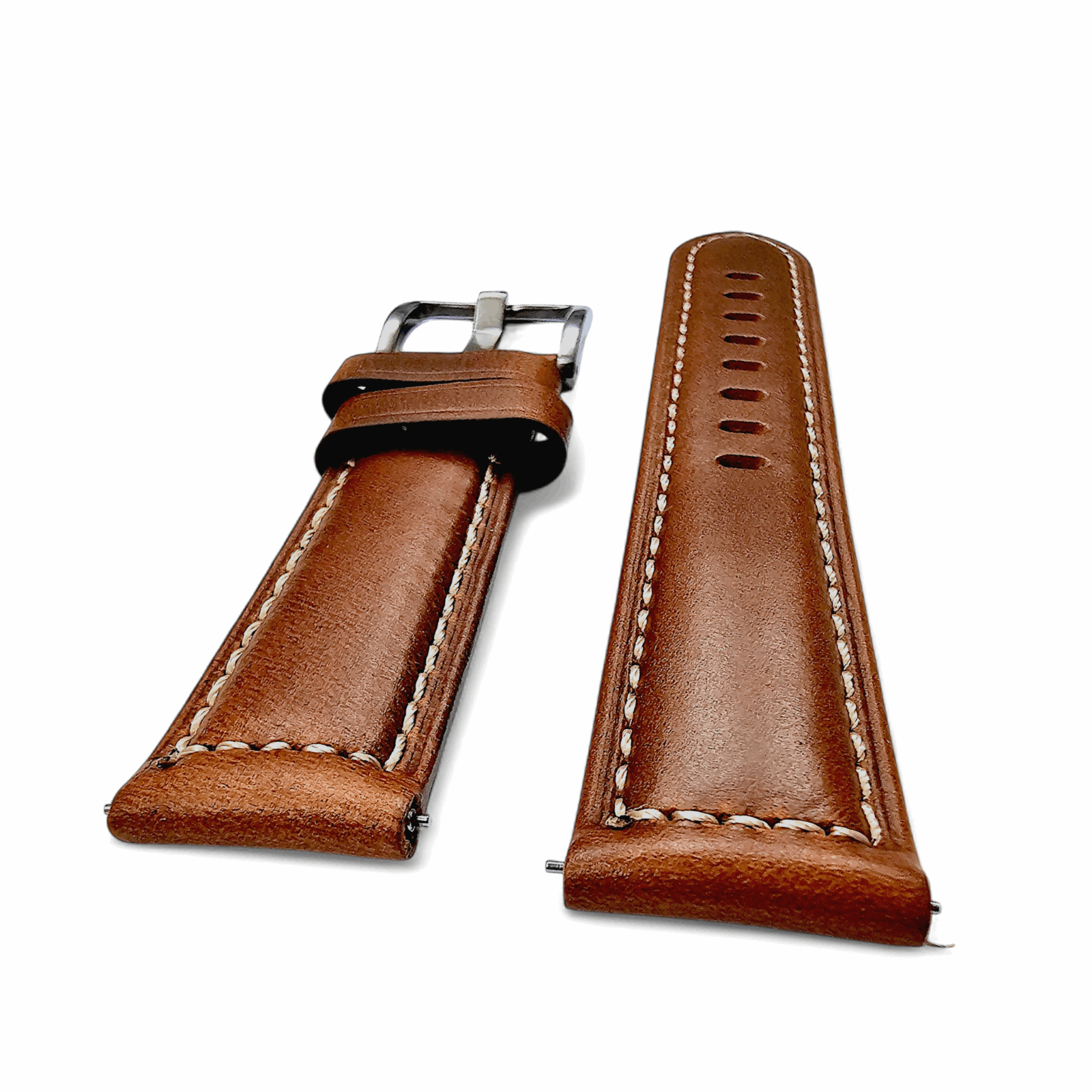 Vegetable Tanned Leather Watch Strap 20mm 22mm Tan Brown - Wrist Envy