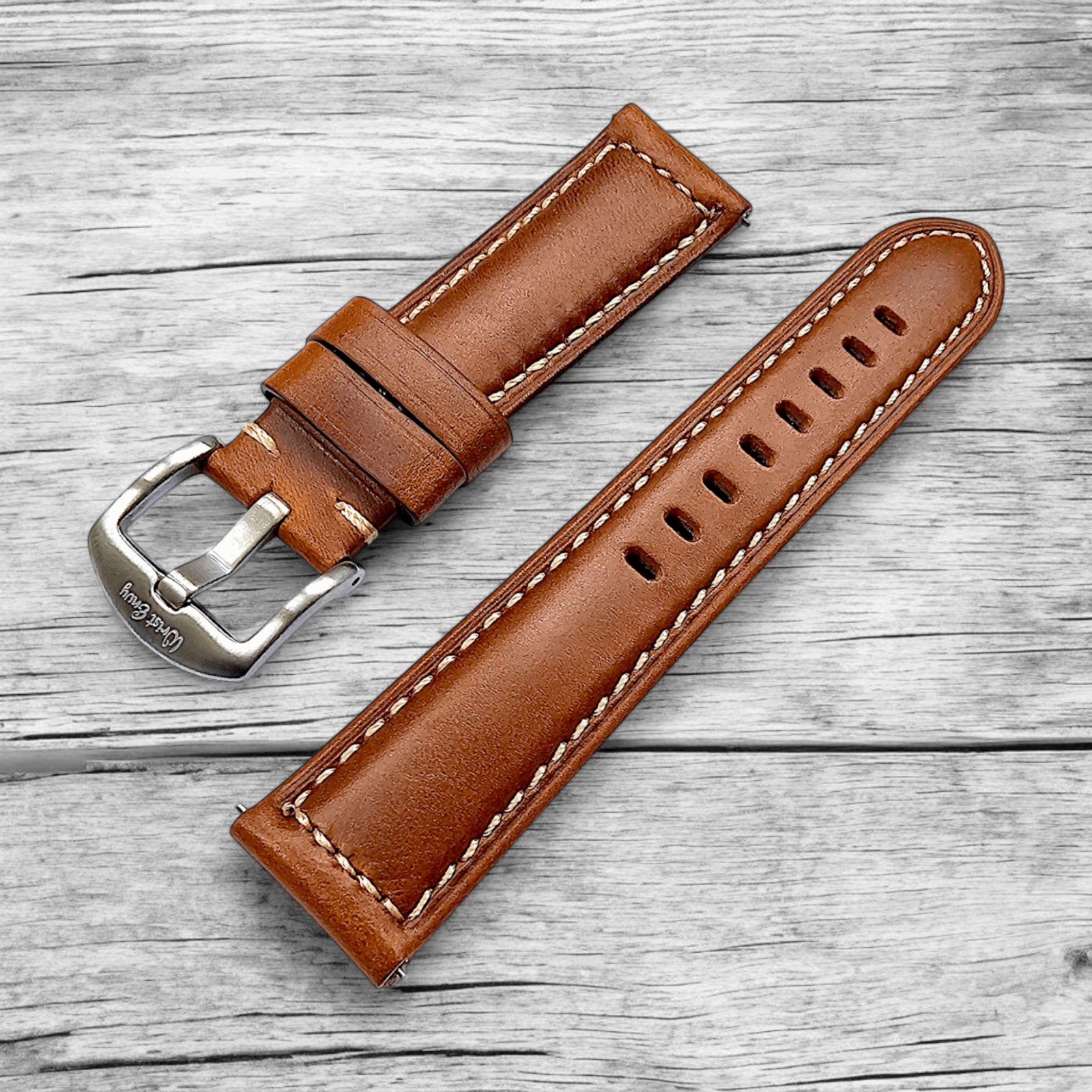 Vegetable Tanned Leather Watch Strap 20mm 22mm Tan Brown - Wrist Envy