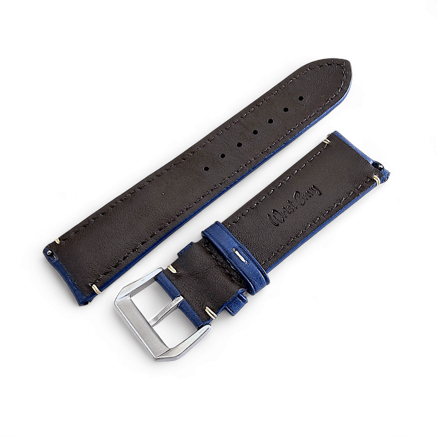 Vegetable Tanned Vintage Italian Leather Watch Strap 22mm Cobalt Blue - Wrist Envy