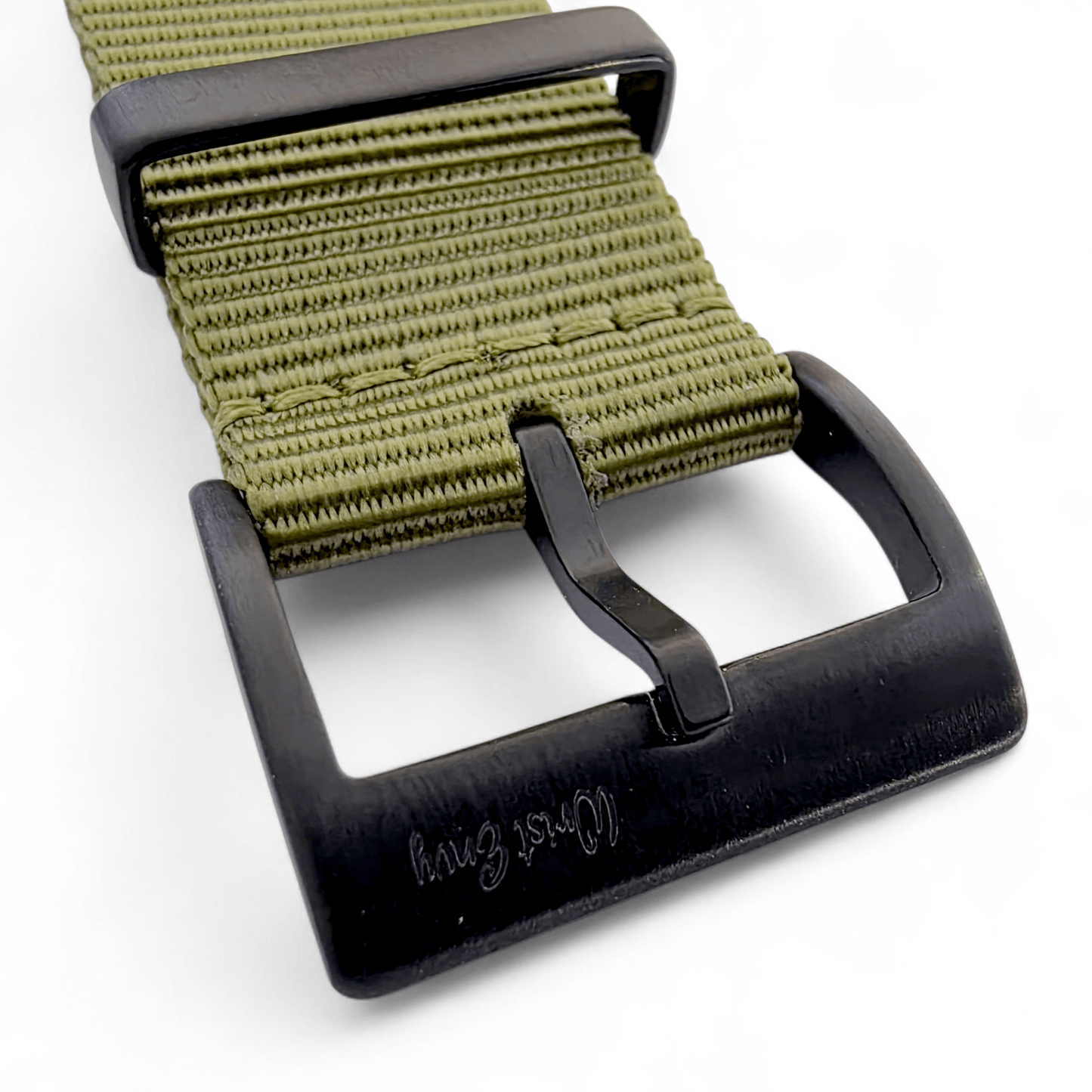 Velour Tubular Soft Touch Nylon Black Buckle Watch Strap 20mm 22mm Army Green - Wrist Envy