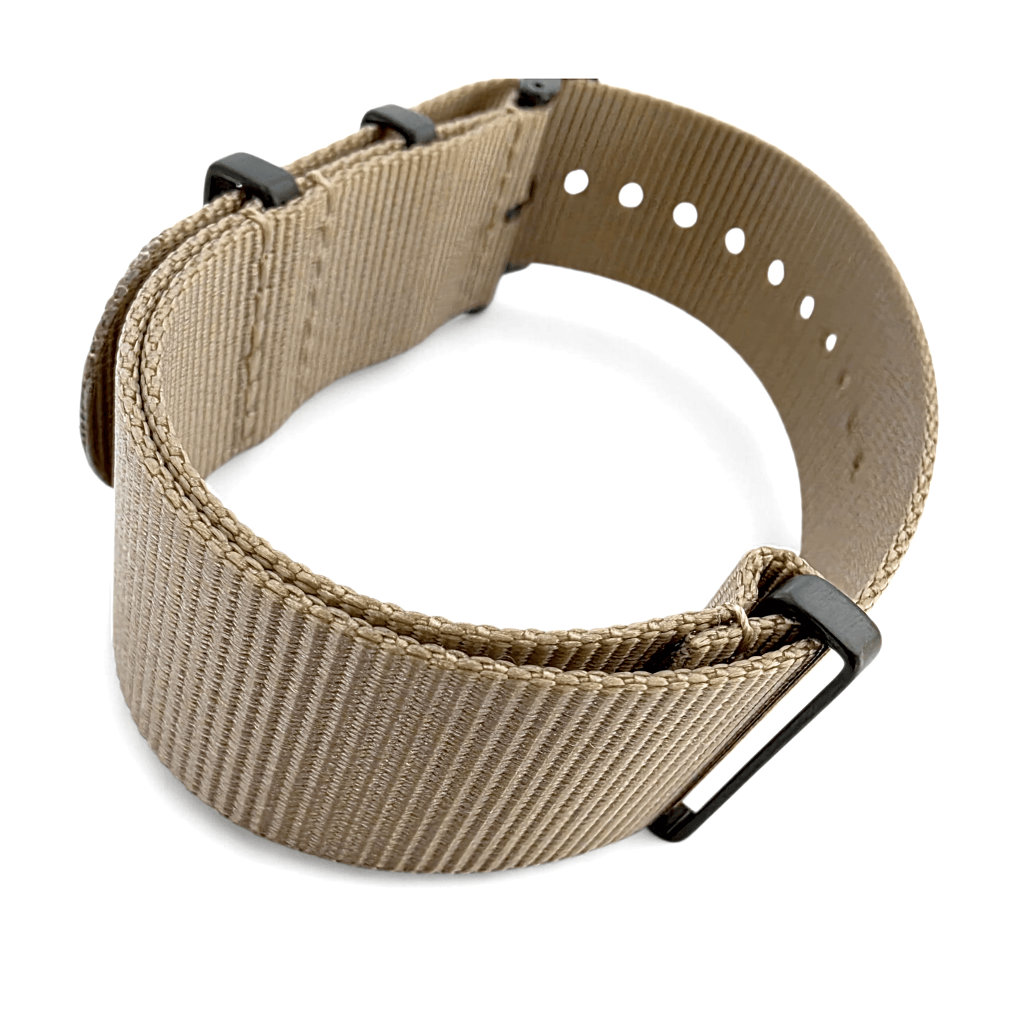 Velour Tubular Soft Touch Nylon Black Buckle Watch Strap 20mm 22mm Khaki Sand - Wrist Envy
