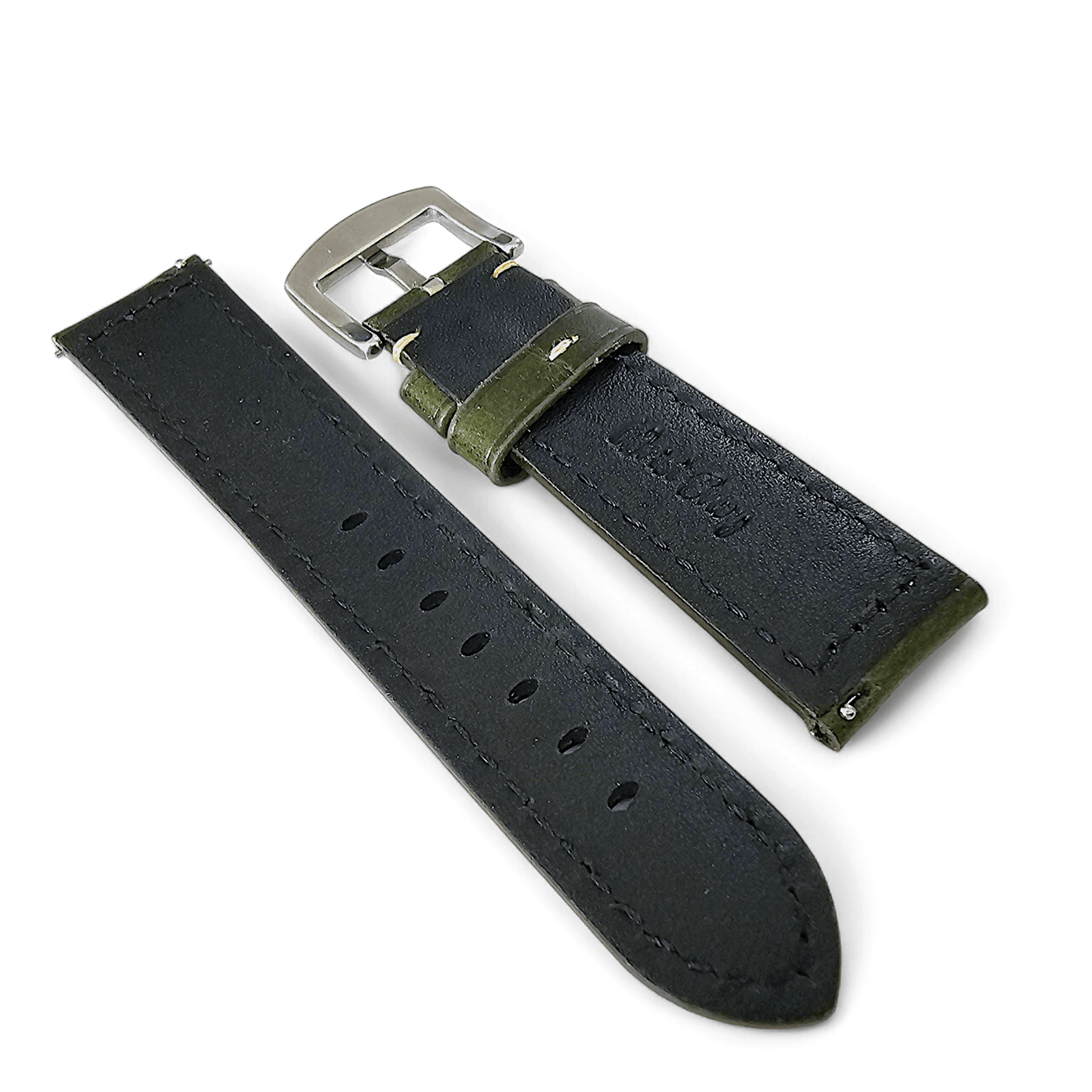 Vintage Cracked Leather Watch Strap Band Padded Two Piece Dark Green 20mm 22mm - Wrist Envy