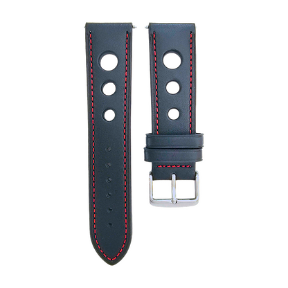 Premium Leather Hole Punched Watch Strap Band 18mm 20mm 22mm 24mm Flat Black Red