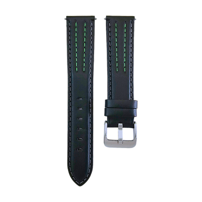Black Leather Rally Watch Strap Band 18mm 20mm 22mm