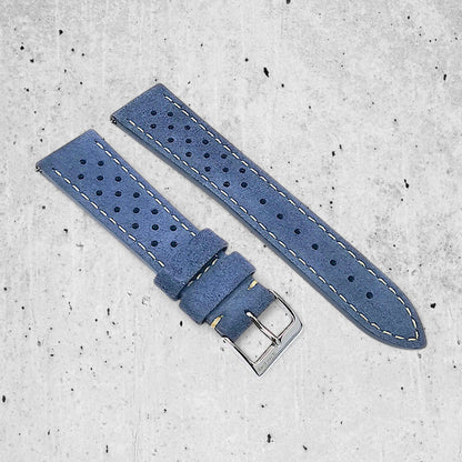 Italian Suede Rally Watch Strap 20mm 22mm Cobalt Blue