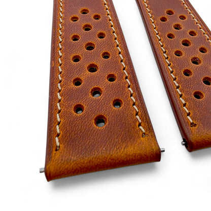 Genuine Full Grain Leather Badalassi Carlo Rally Watch Strap 20mm 22mm Golden Tan