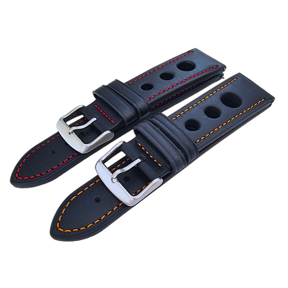 Premium Leather Rally Racing Watch Strap Band 18 20 22 24 mm Black Red Orange UK